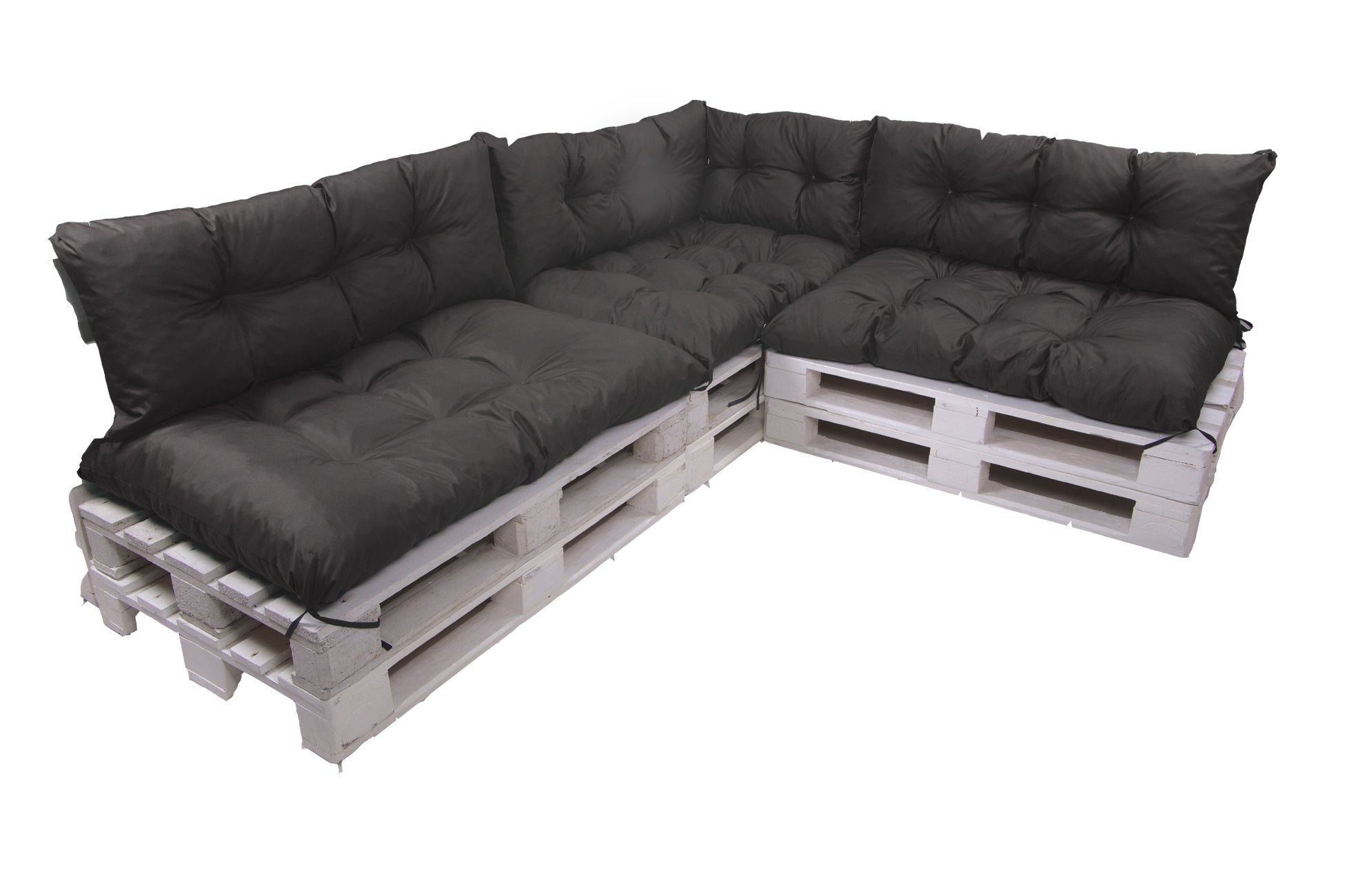 Conjunto de 7 cojines para palets, 3x asiento 120x80 y respaldo 120x40cm, cojín de jardín, conjunto de cojines para muebles de jardín negro