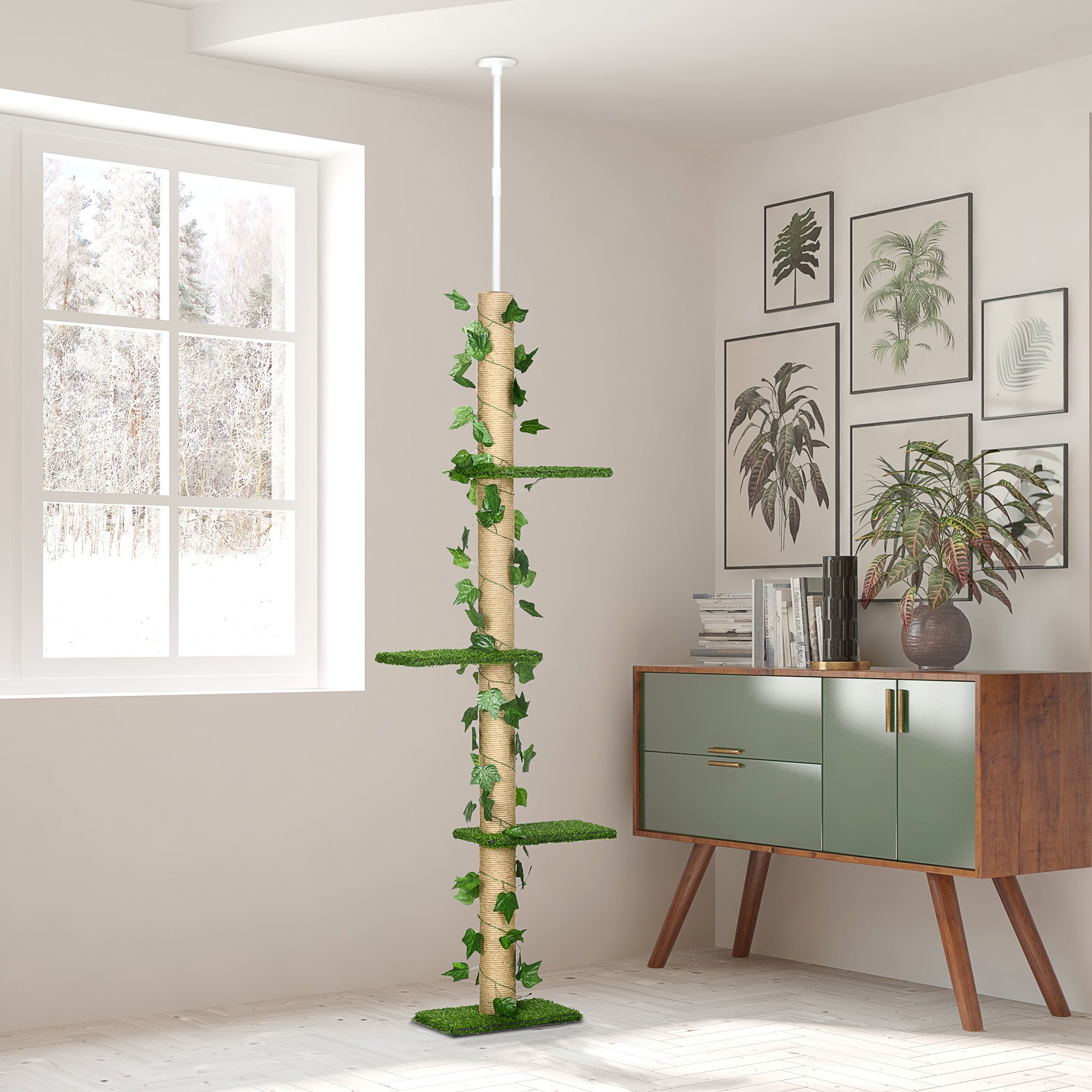 Arranhador para gatos com altura ajustável de 202 a 242 cm, árvore de escalada com altura regulável e dispositivo anti-tombamento, árvore de juta para - 2