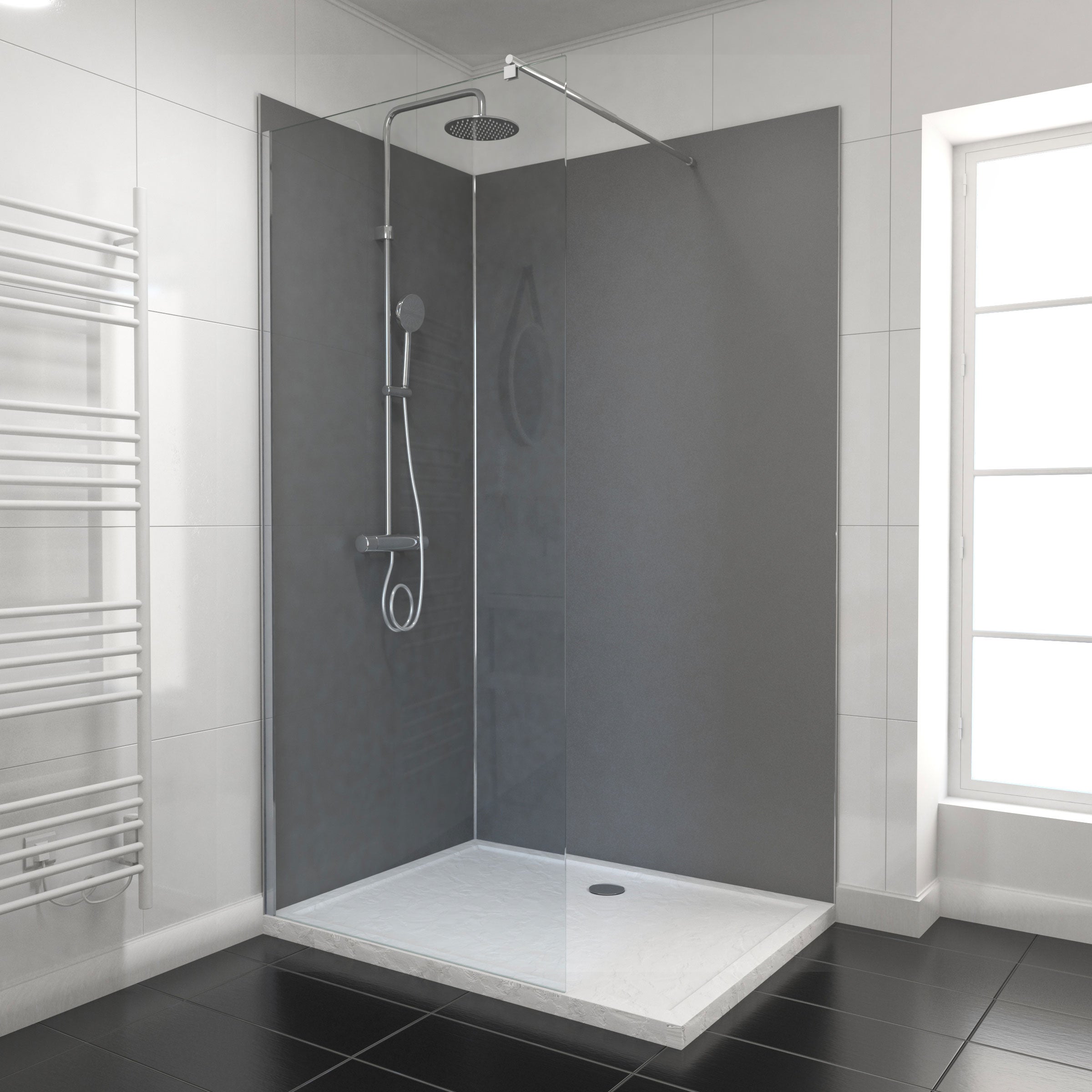 Pack 2 paneles murales aluminio gris 120+90x210 cm + perfiles