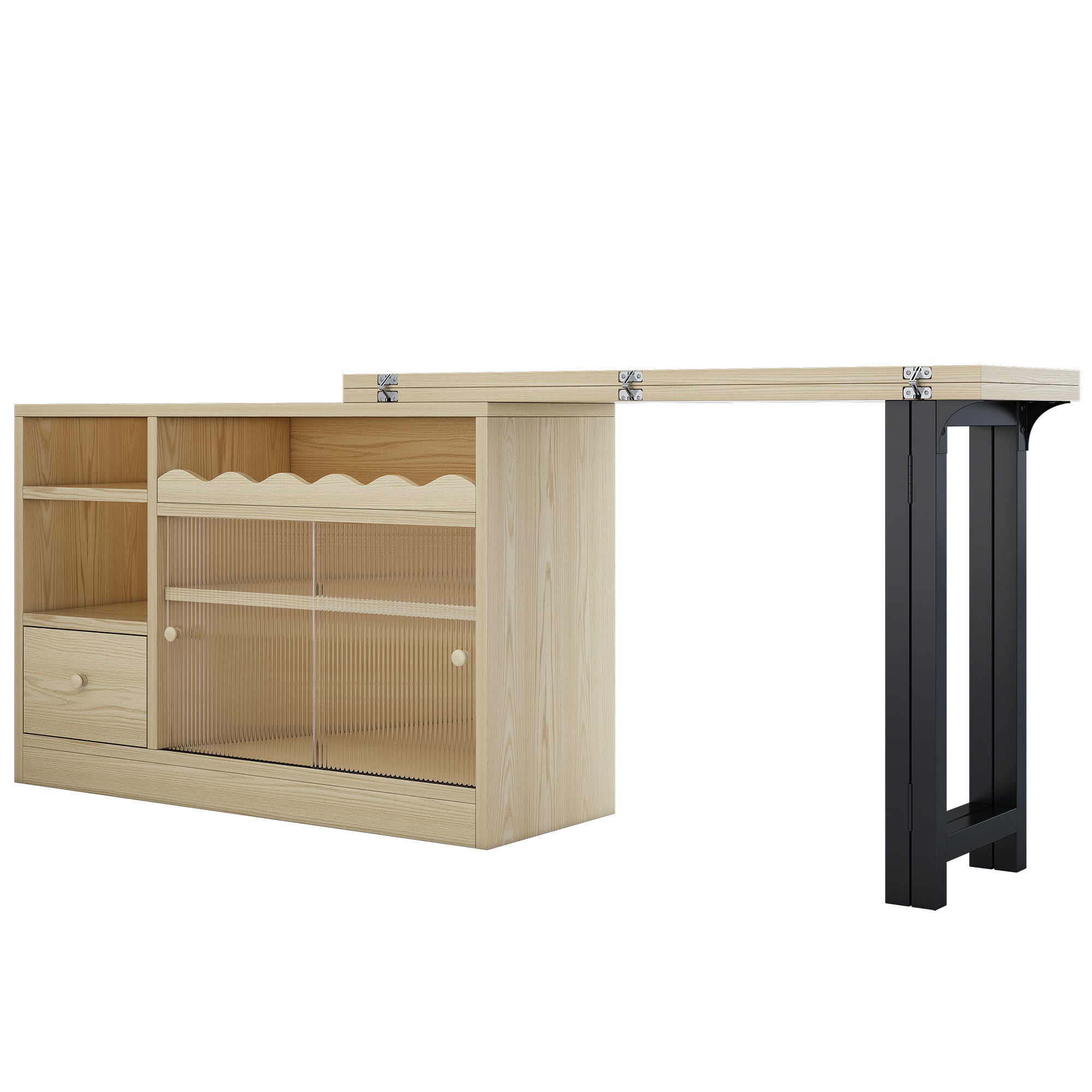 Mueble bar giratorio extensible 120cm almacenamiento moderno plegable madera naturaleza comedor