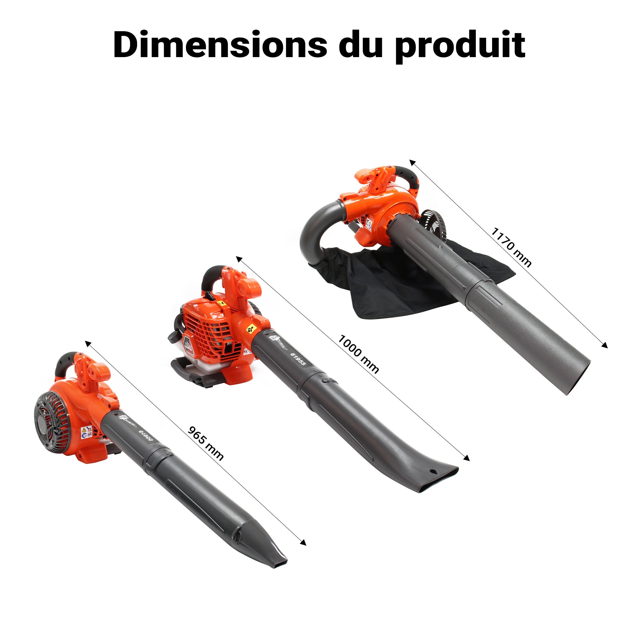 Outil multifonction 3 en 1 – 580 x 290 x 390 mm – Essence 0,5 l – 0,75 kW 1 CV – Sac collecteur 50 l – Aspirateur Souffleur de feuilles… Wiltec - 3