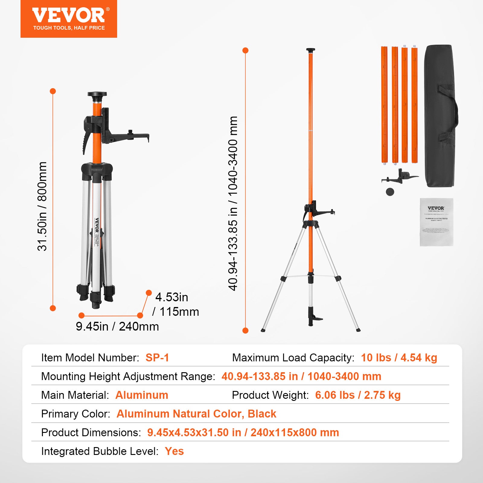 Trépied de niveau laser,support fileté VEVOR 1/4