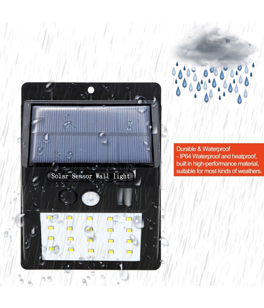 Trade Shop - Faro 20 Led Con Pannello Solare Ricaricabile E Sensore Di Movimento Per Esterno - - 5