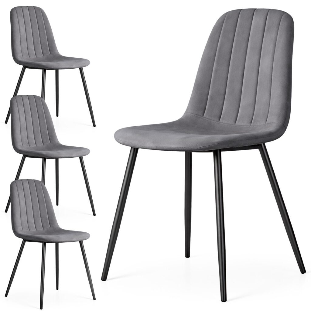 4x Welurowe krzesło tapicerowane pikowane Ciemny Grafit LUMO Czarne nogi