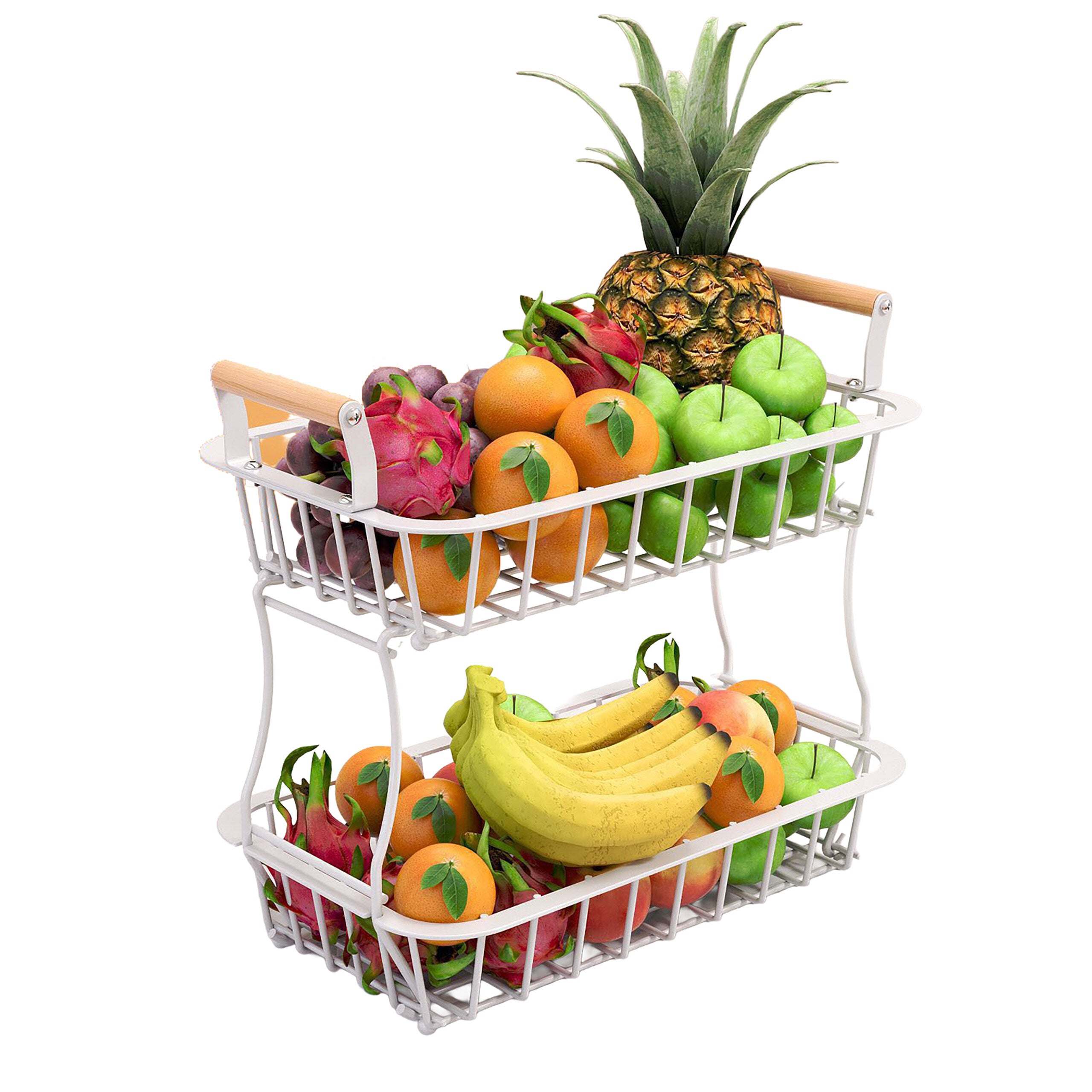 Cesto Per Frutta Moderno In Metallo Bianco A Doppia Parete – 25x13 Cm, Con Fori Per La Circolazione Dell'aria, Multifunzione Per Frutta E Verdura - copertina