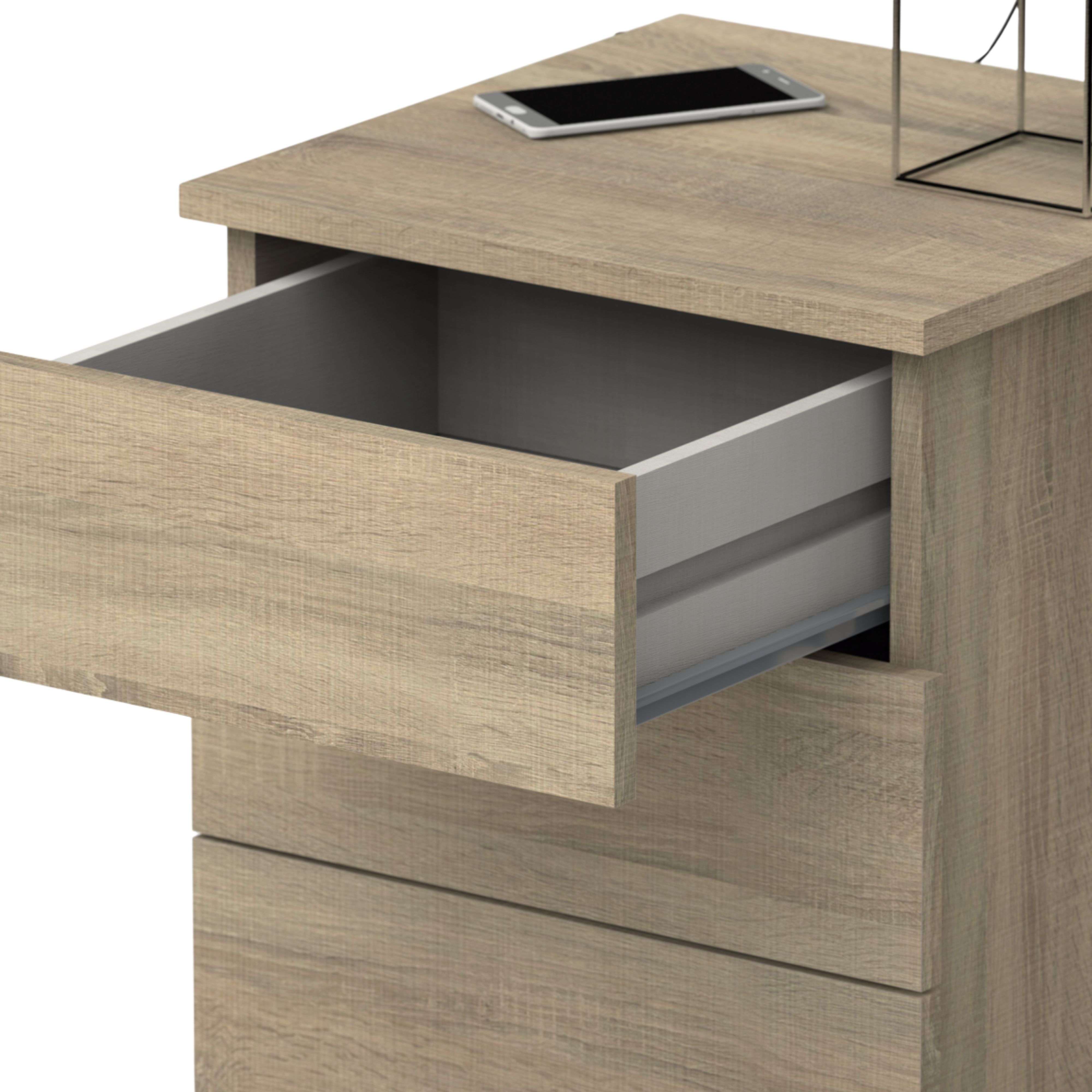 Table de chevet Dana en chêne cambrien avec 3 tiroirs, style chambre à coucher et salon, 49 x 41 x 40 cm - 2