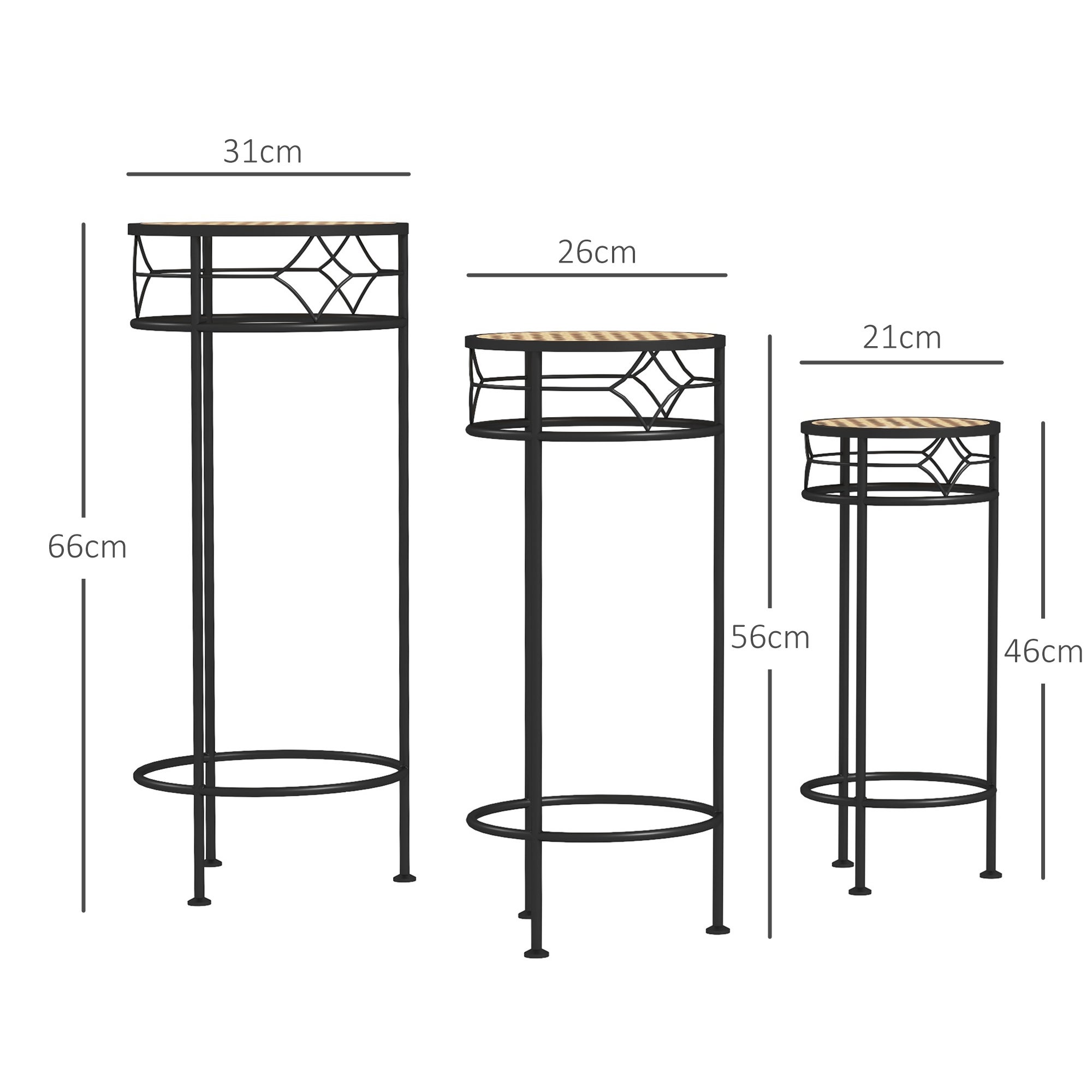 Lot de 3 supports pot de fleurs supports pour plantes ronds étagère à fleurs empilables - plateaux aspect rotin - 5