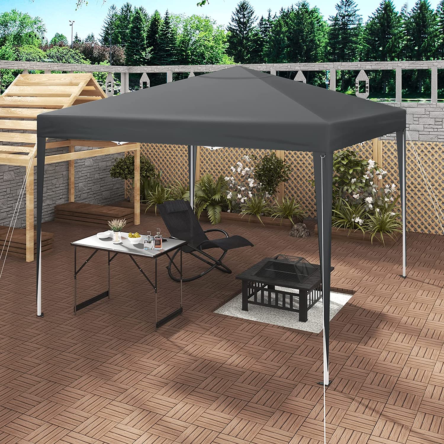 Tonnelle de Jardin. Tente Pliante. Protection du Soleil UV 50+. Facile à Installer Hauteur Réglable 3x3m. Anthracite,WOLTU - 3