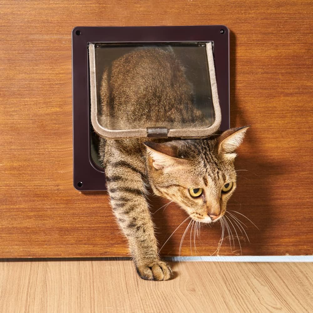 Gatera con banda magnética débil, puerta para gatos y cachorros, puerta con túnel (19,7 x 19 x 2 cm, marrón). - 3