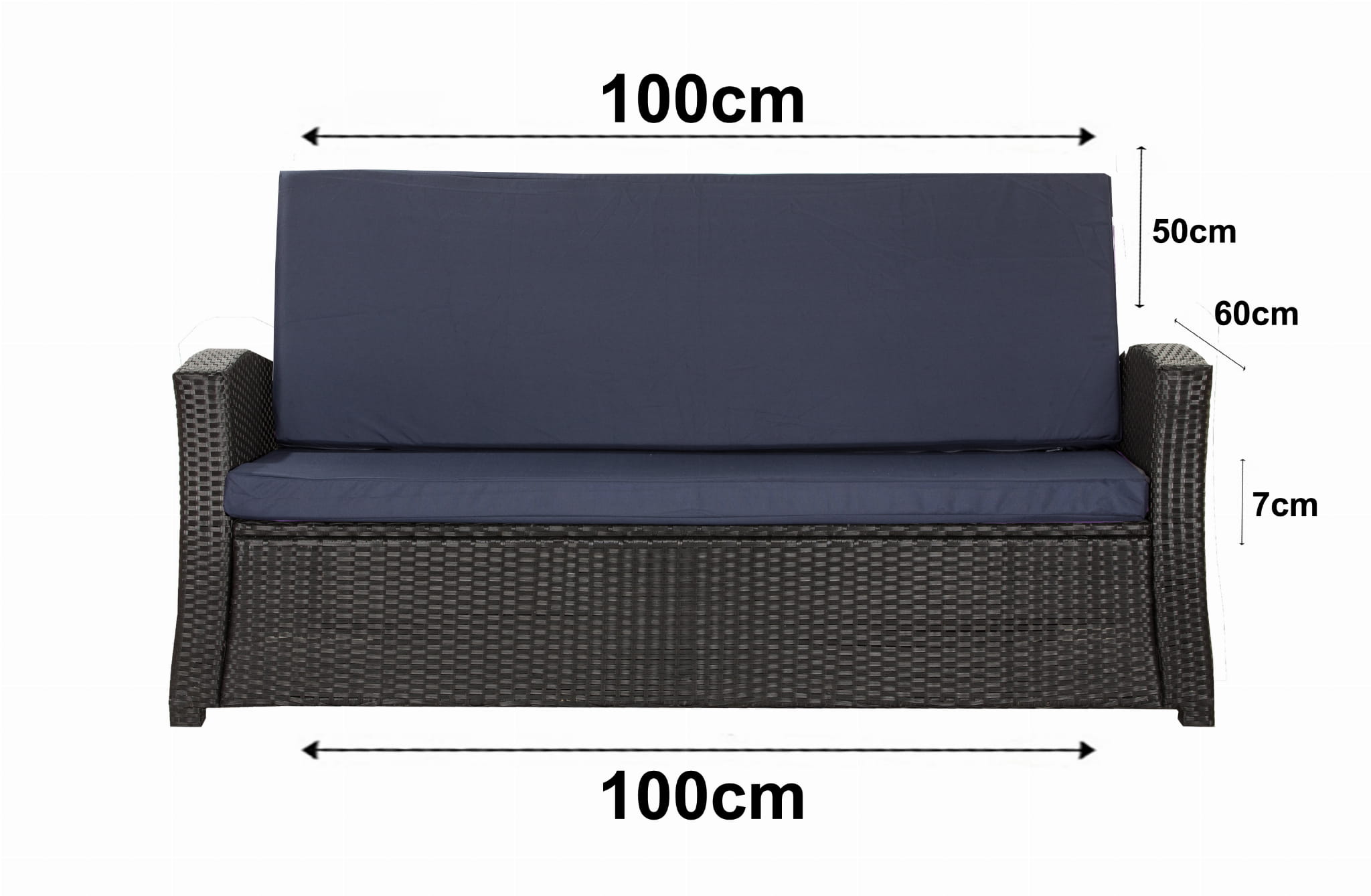 Poduszka ogrodowa na sofę rattanową 100x60x50cm poduszka na meble rattanowe granatowa, poduszka na balkon taras, poduszki na meble ogrodowe - 3
