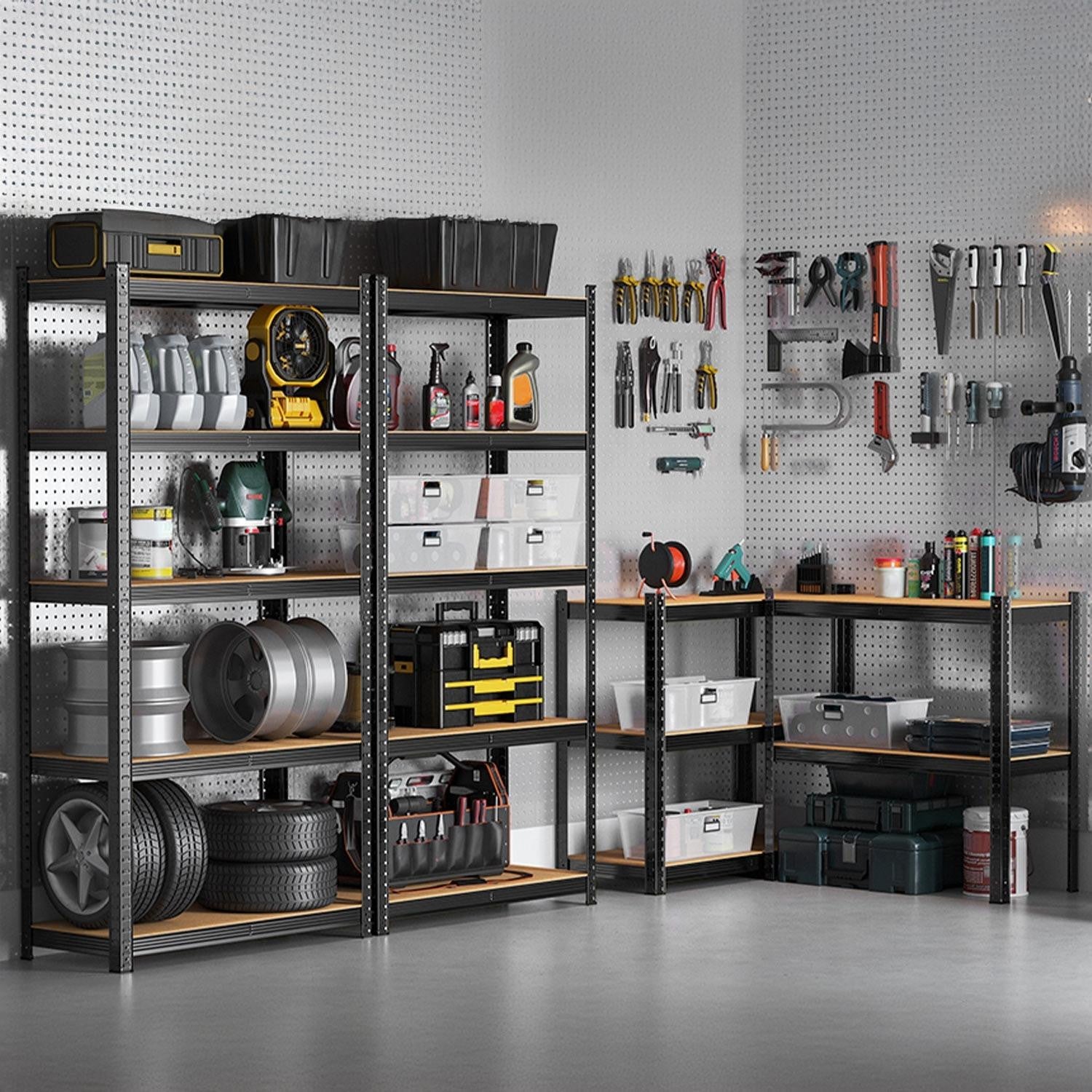 Pack de 2 Prateleiras Metálicas Modulares com 5 Prateleiras 875kg Preto 90x40x180cm Thinia Home - 7