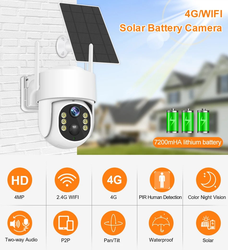 Caméra de surveillance solaire,détection humaine par IA,WiFi 4G/2,4 GHz,caméra extérieure,idéale pour la sécurité domestique,( 64 Go incluse)-MOORLE - 6