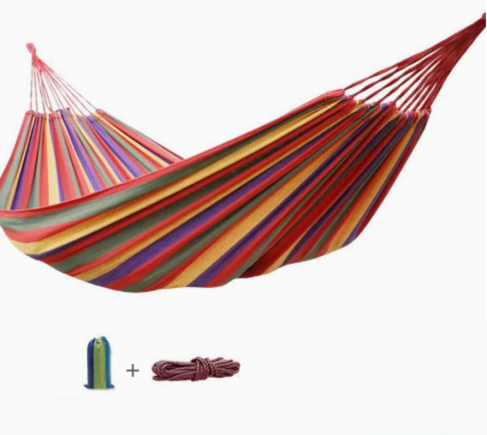 Hamak ogrodowy 260 x 150 cm – bawełna i poliester – udźwig 300 kg – paski chroniące drzewa – w zestawie torba transportowa