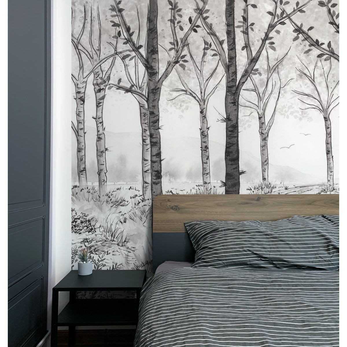 Carta da parati panoramica Paesaggio forestale Bianco e nero 300x250cm - 6