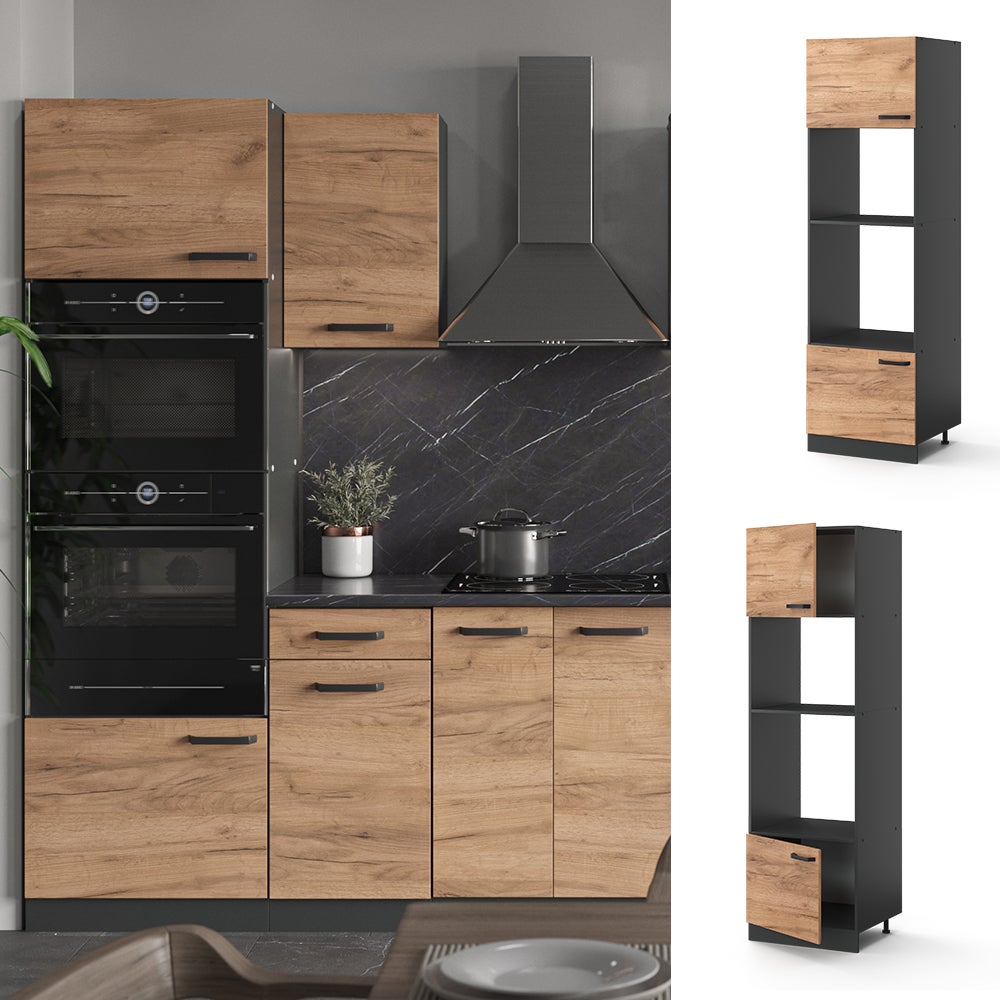 Armoire Micro-ondes VICCO Fame-Line Chêne Doré 60 Cm - Meuble Cuisine Modulable, Charnières Soft-close