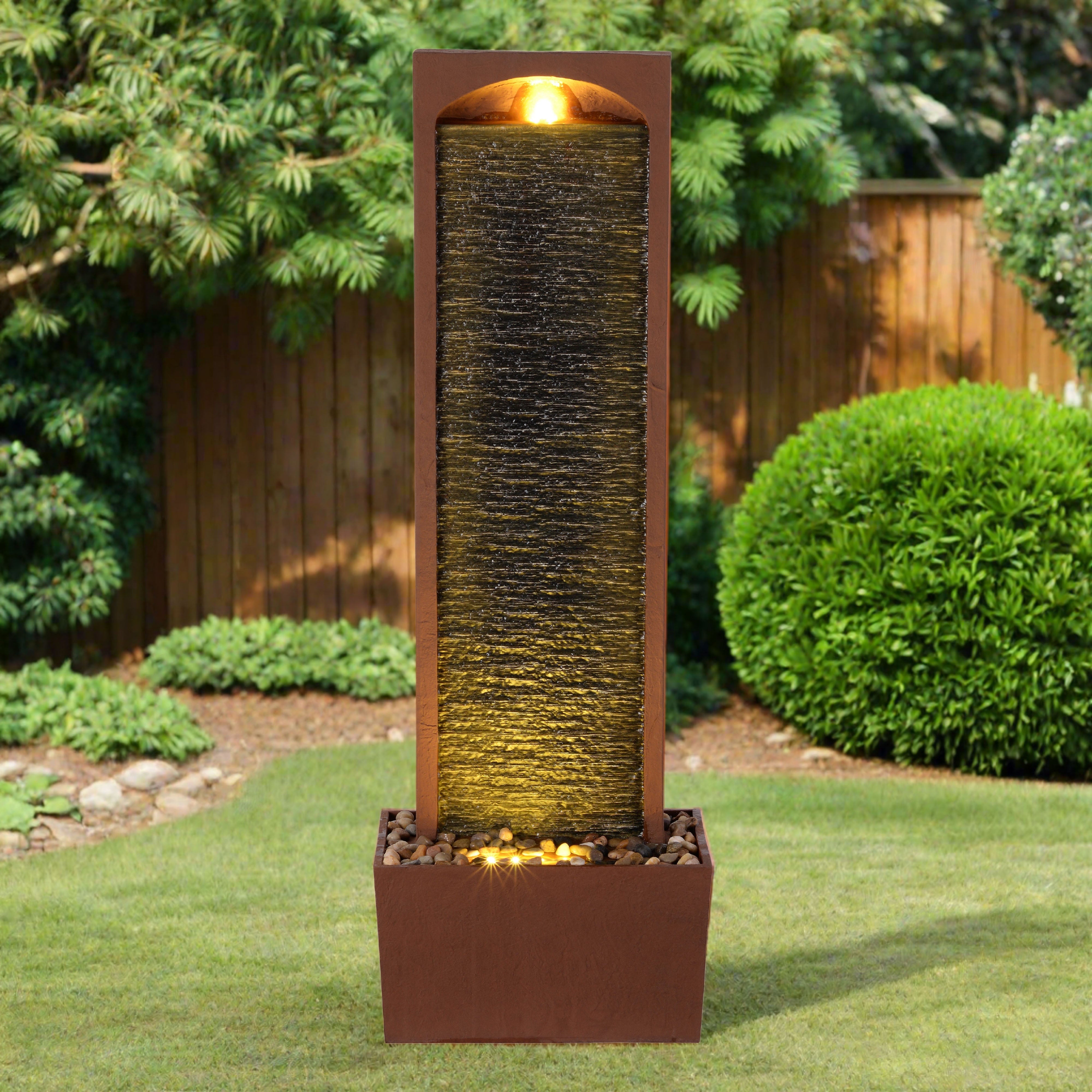 Fontaine murale LED design moderne rocher rouge extérieur, Marron TEAMSON HOME - 2