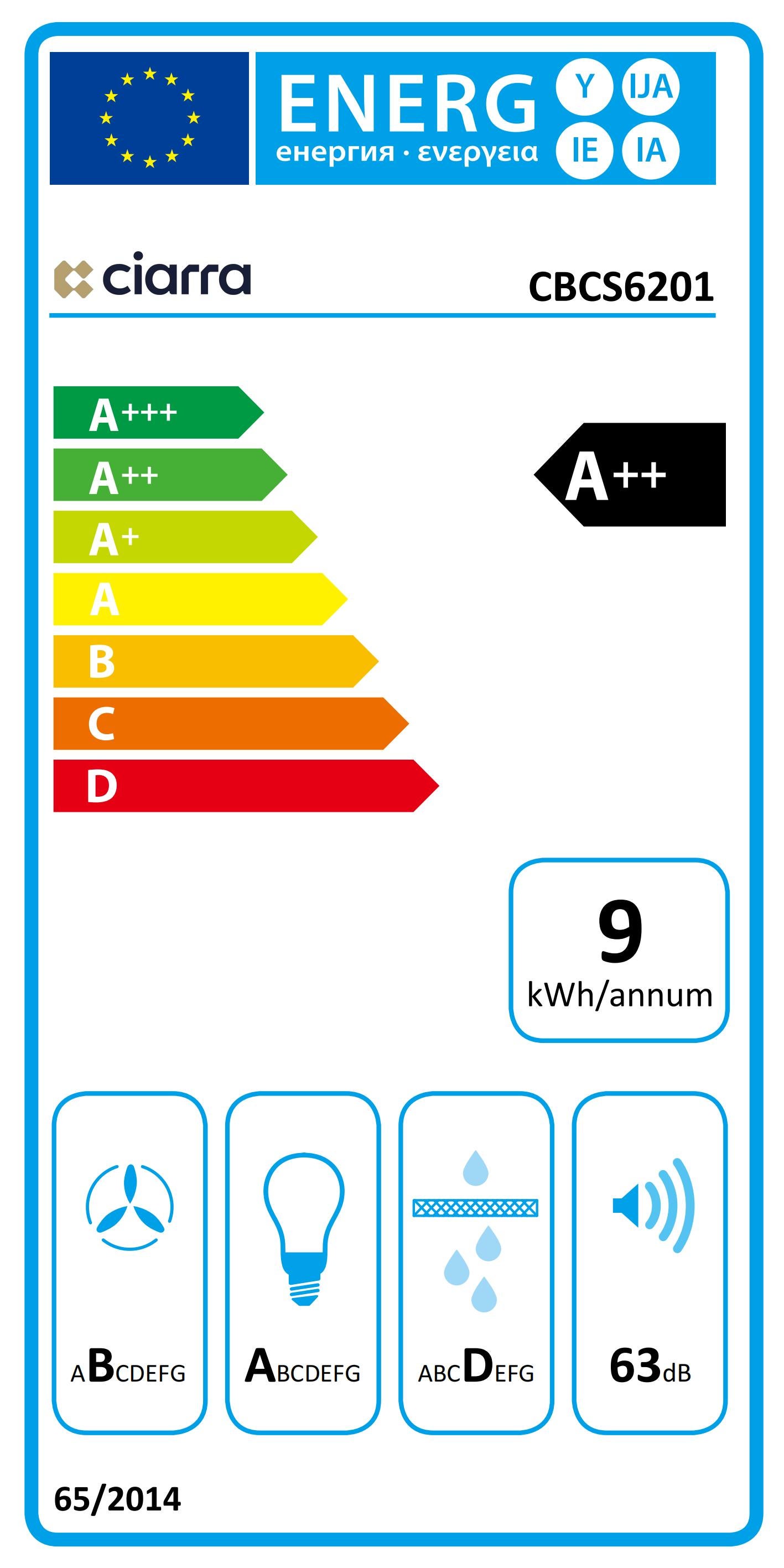 CIARRA Hotte Murale 60cm 370m3/h Classe A++ Recyclage Ou Evacuation 3 Vitesses Inox 201SS60 - 10