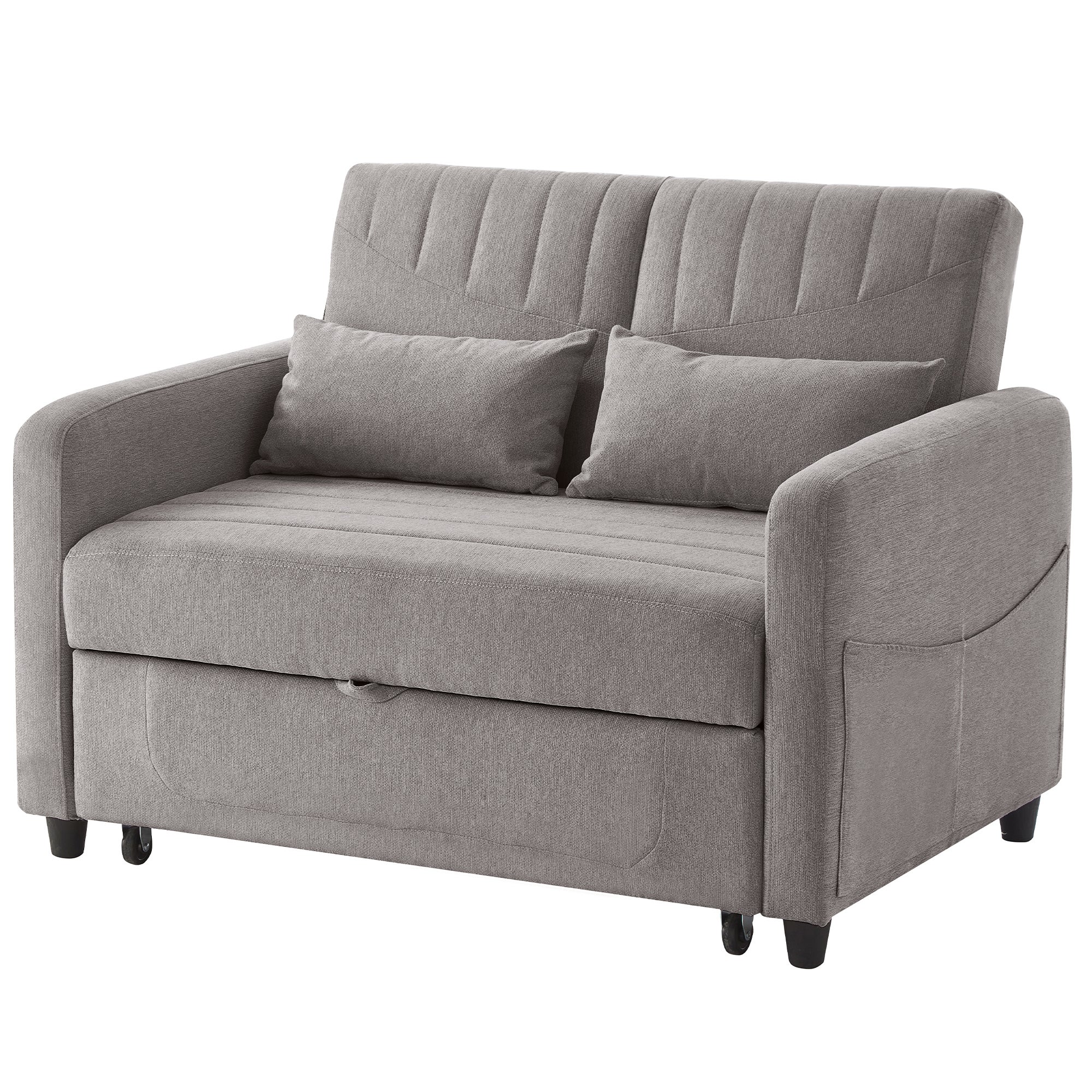 Sofa dwuosobowa z funkcją spania 114 x 77 x 82,5 cm - oparcie regulowane w 3 poziomach - tkanina bawełniano-lniana - szara - 9