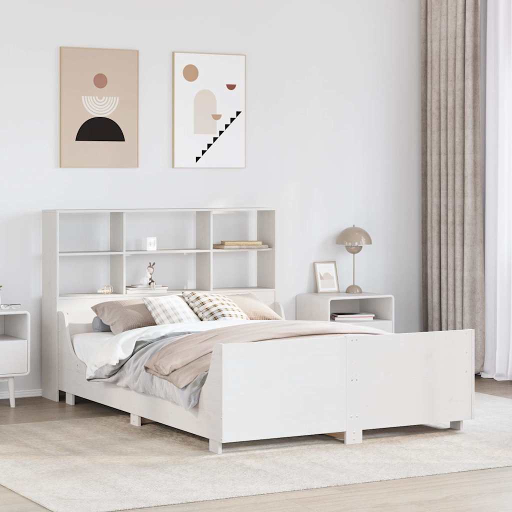 Łóżko Drewniane z Regałem Rama Łóżka Ze Stelażem Biała 140x200 cm