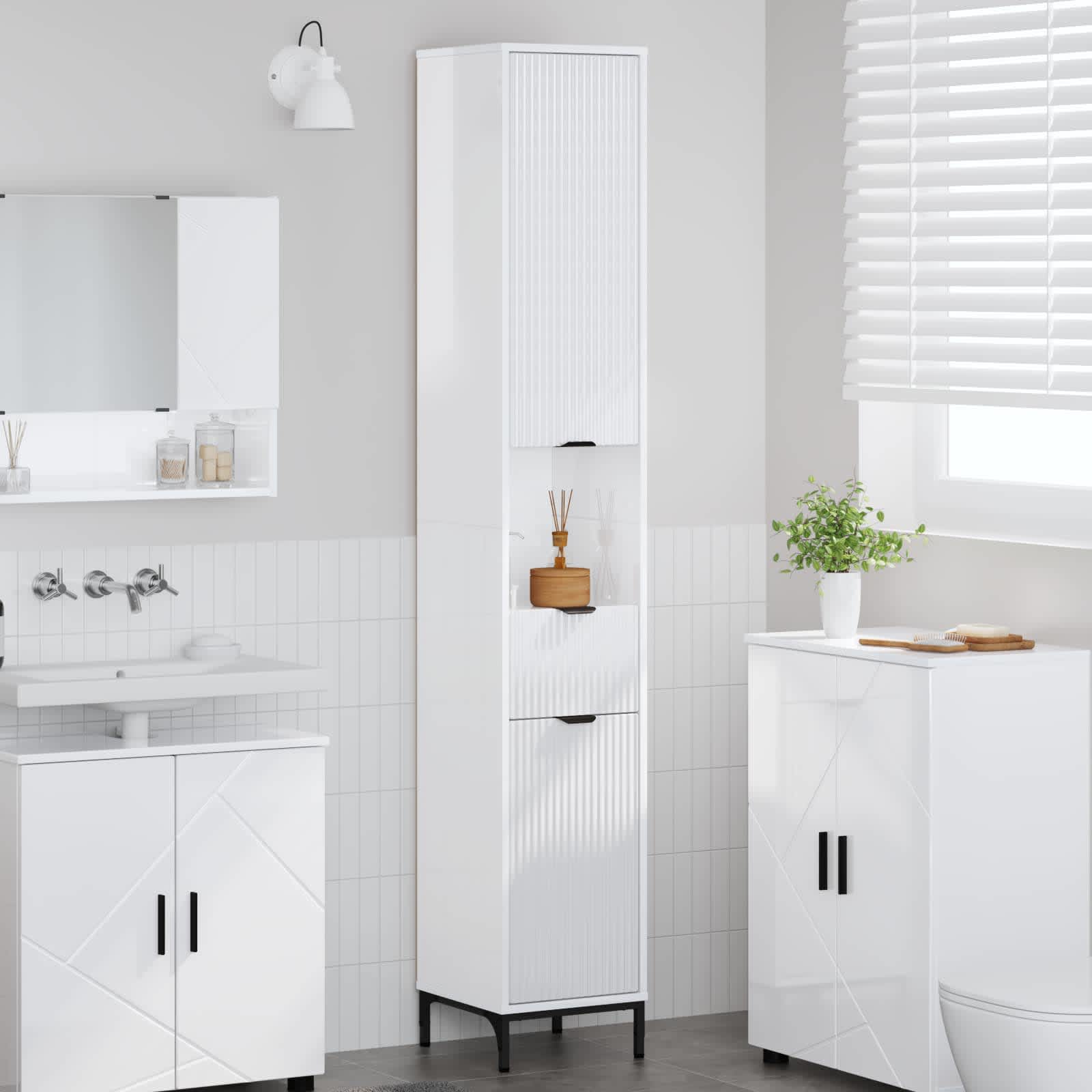 Vidaxl Mueble De Baño Alto Brillante 31.5 X 33 X 190 Cm Blanco , Leroy Merlin