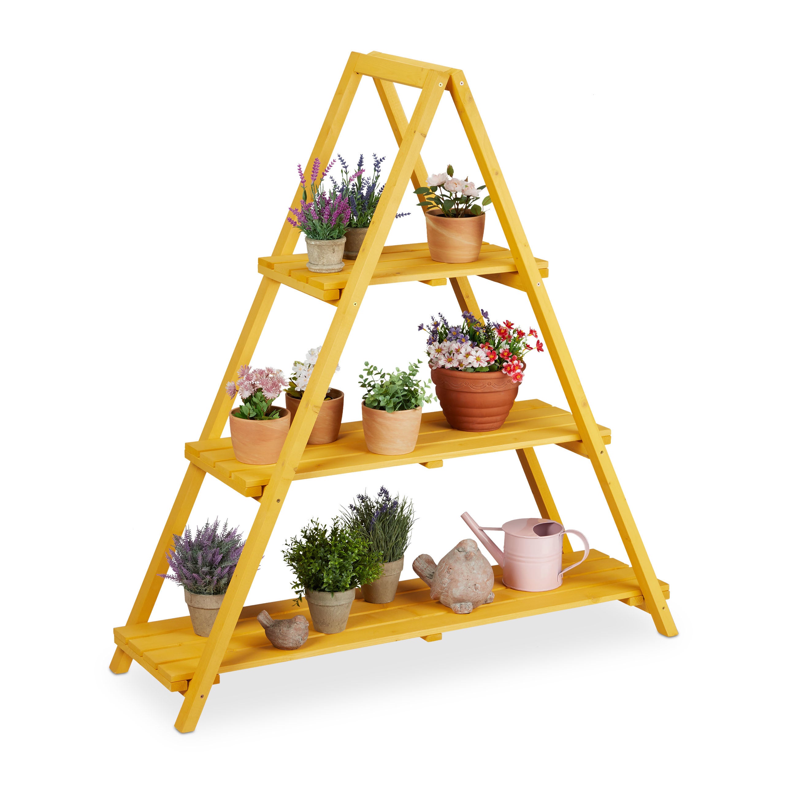 Étagère à Fleurs En Pyramide Avec 3 Niveaux - En Pin Naturel Non Traité Pour Intérieur Et Extérieur | Support Jusqu'à 20 Kg Par étage - 7