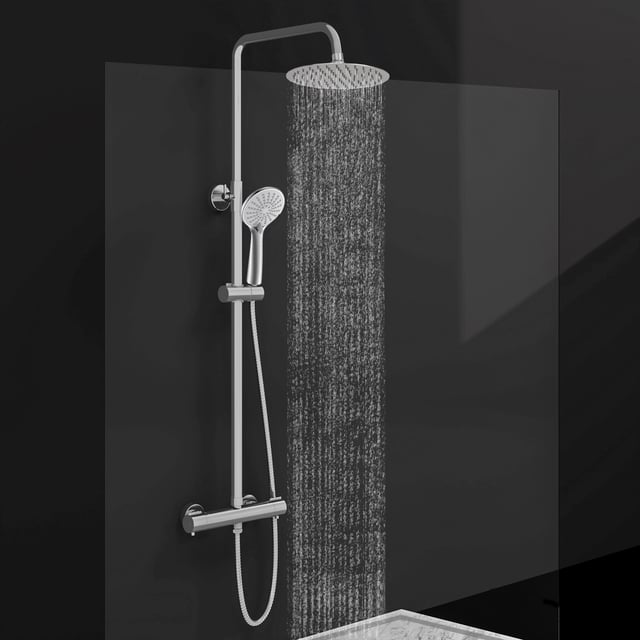 Aica Kit doccia circolare con rubinetto doccia termostatico, altezza regolabile 73-117cm, cromato, anti scotto