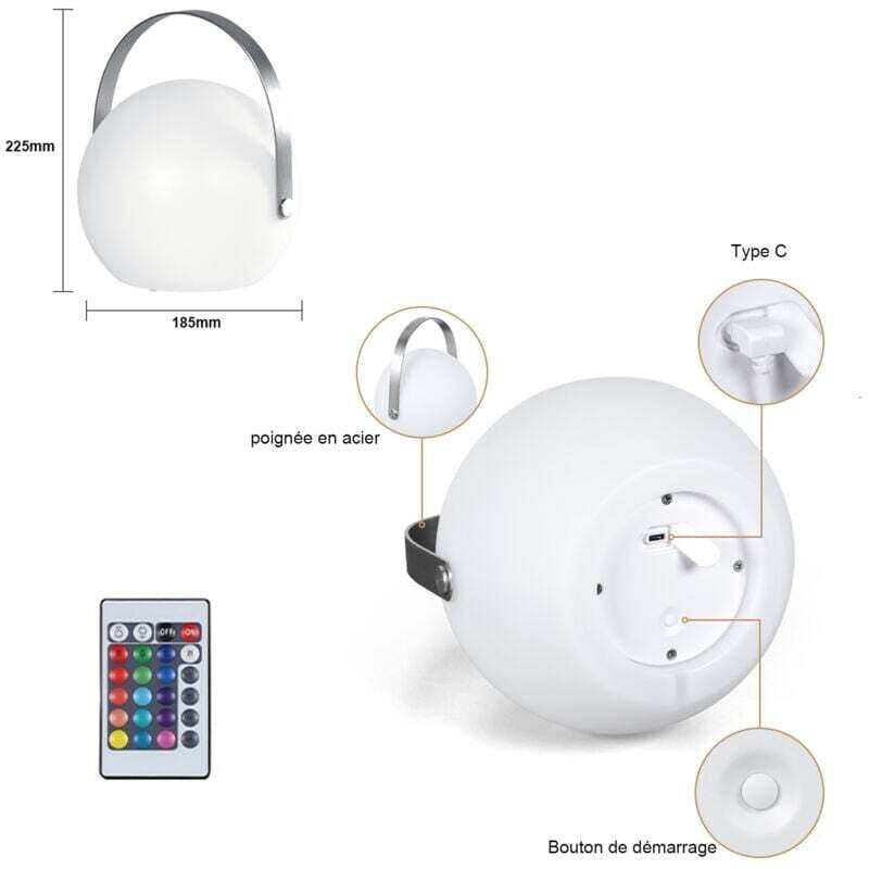Lampe de Table LED Veilleuse Portable Nomade Lampe de Chevet Portative LED Rechargeable sans Fil Multicolore Pour Jardin Extérieur - 4