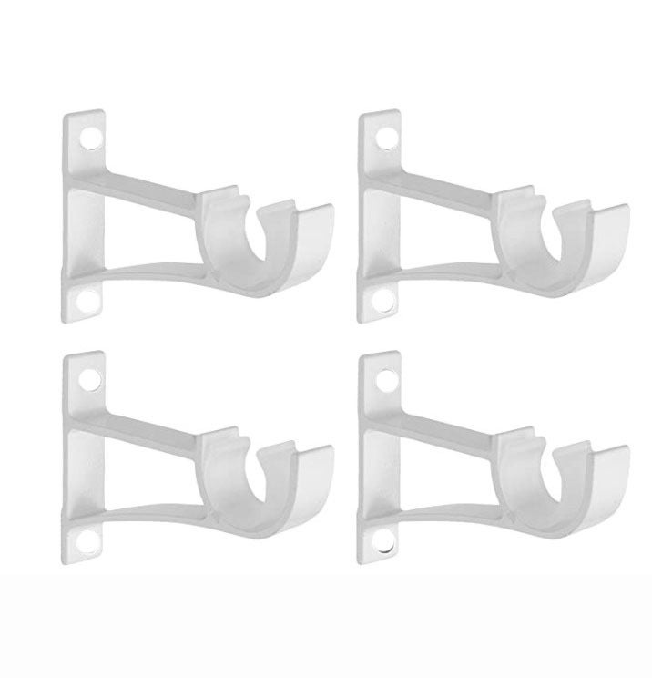 4 Ganci Portatenda In Metallo Bianco – Staffe Resistenti Per Aste Da 2,3 A 2,5 Cm Con Viti Incluse