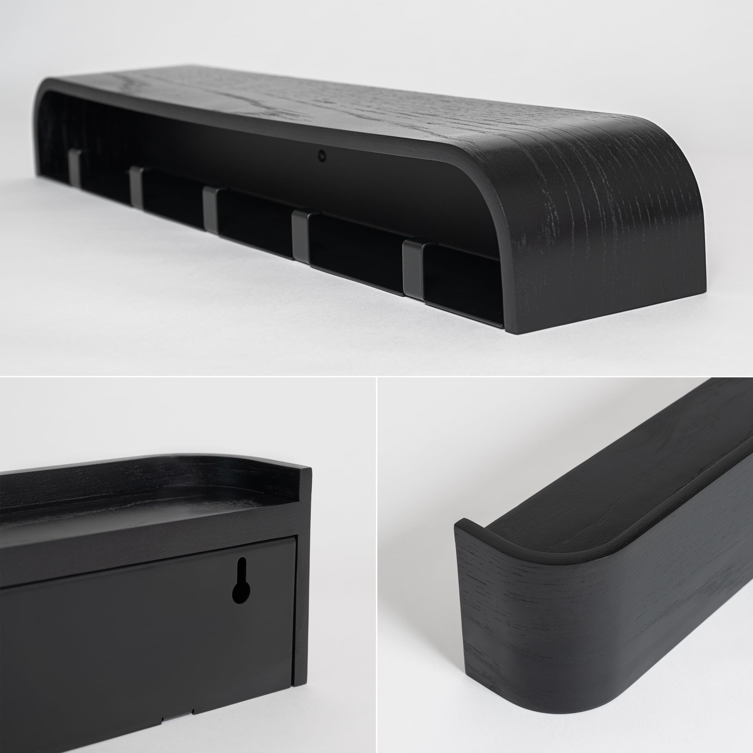 Appendiabiti da parete con ripiani portaoggetti, appendiabiti da parete, portaoggetti per ingresso, con 5 ganci metallici nascosti - 4