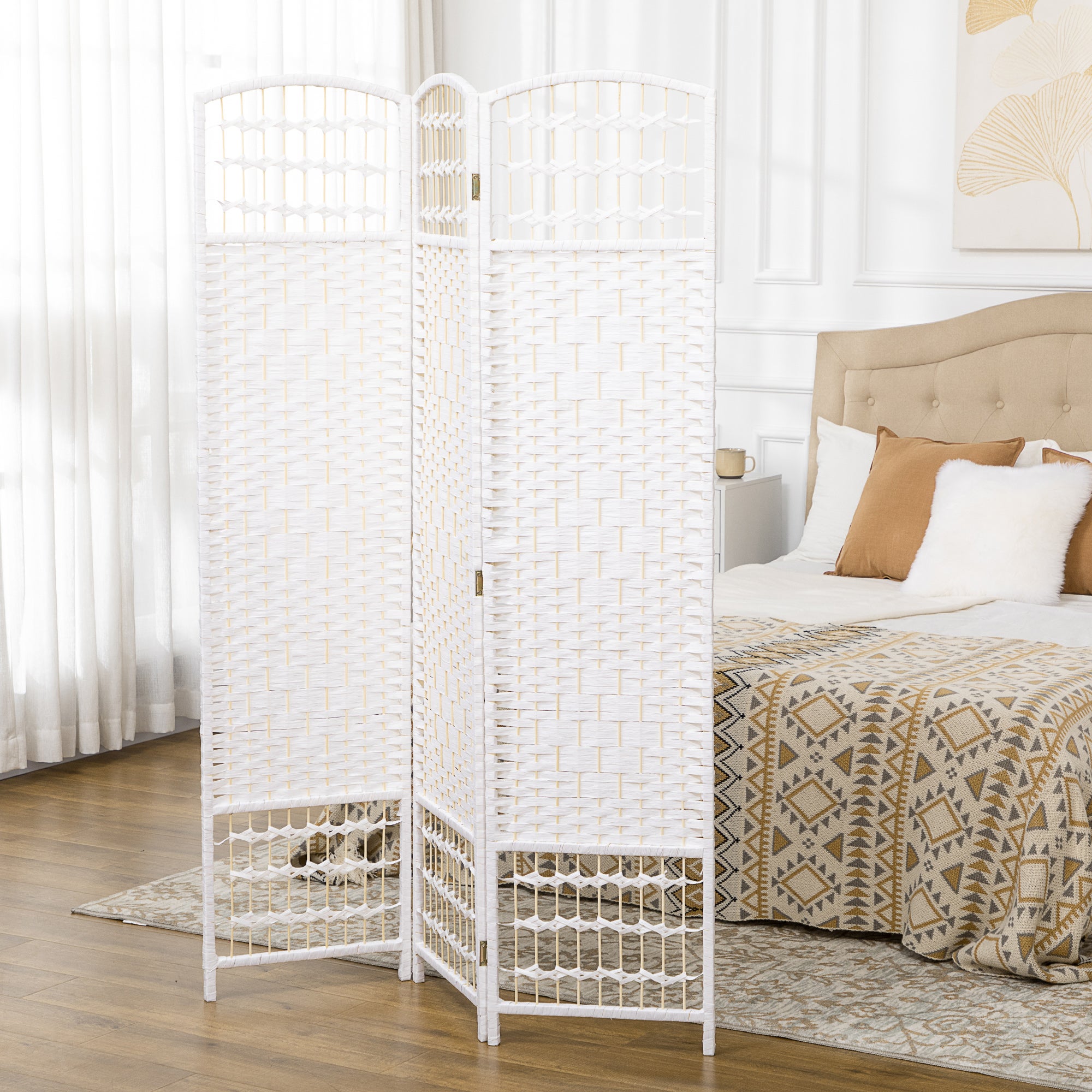 Paravent intérieur bois séparateur pièce cloison pliable 3 panneaux 120x170 cm blanc - 3