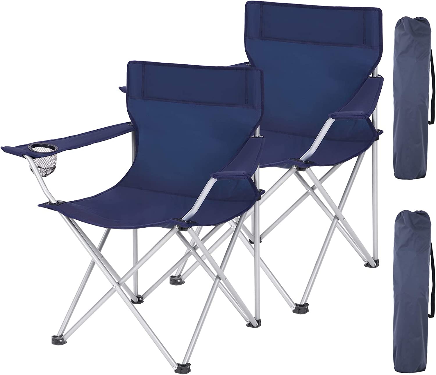 Set De 2 Chaises De Camping Pliables – Fauteuils Extérieurs En Acier Leger Avec Finition Bois Chaises Portables Pour Jardin Plage Piscin Gris 95796616