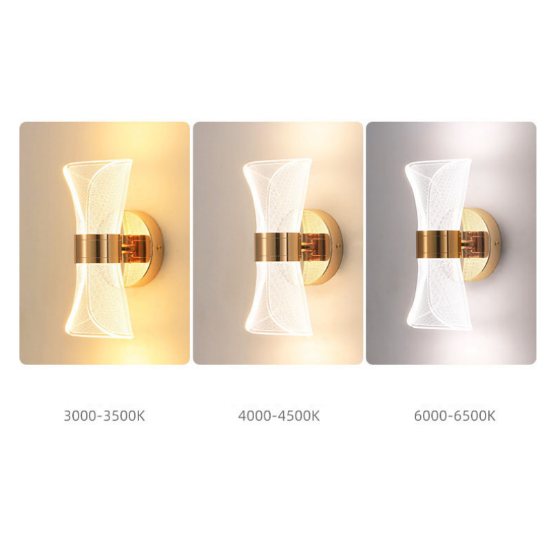 Kreatywna lampa LED na zagłówek, trójkolorowe światło, złota podstawa, 22*8 cm, akrylowy klosz. - 2