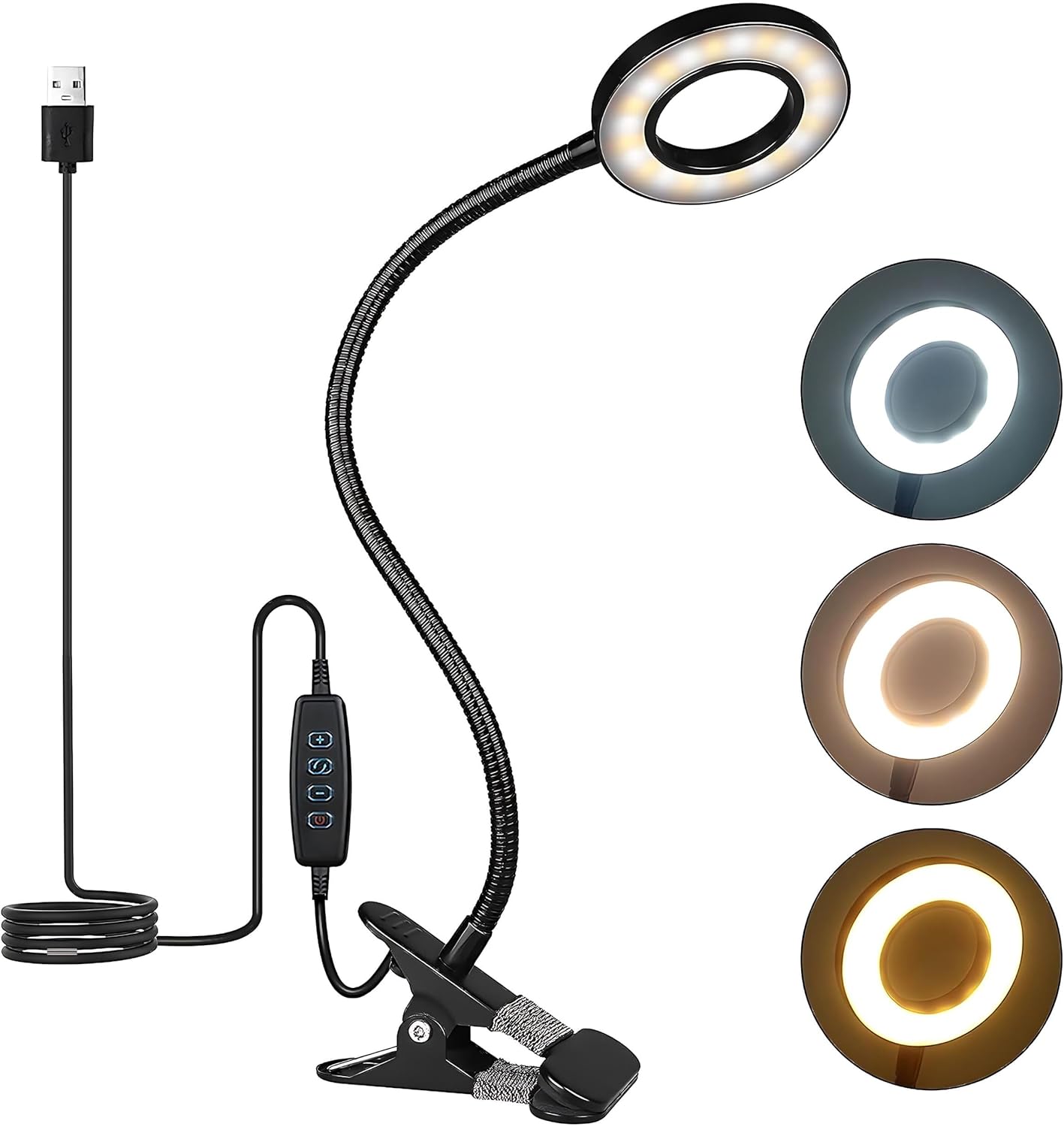Lampa biurkowa LED ładowana przez USB, lampa z klipsem 360° do czytania, delikatne oświetlenie, książki, noc, podróż, sypialnia