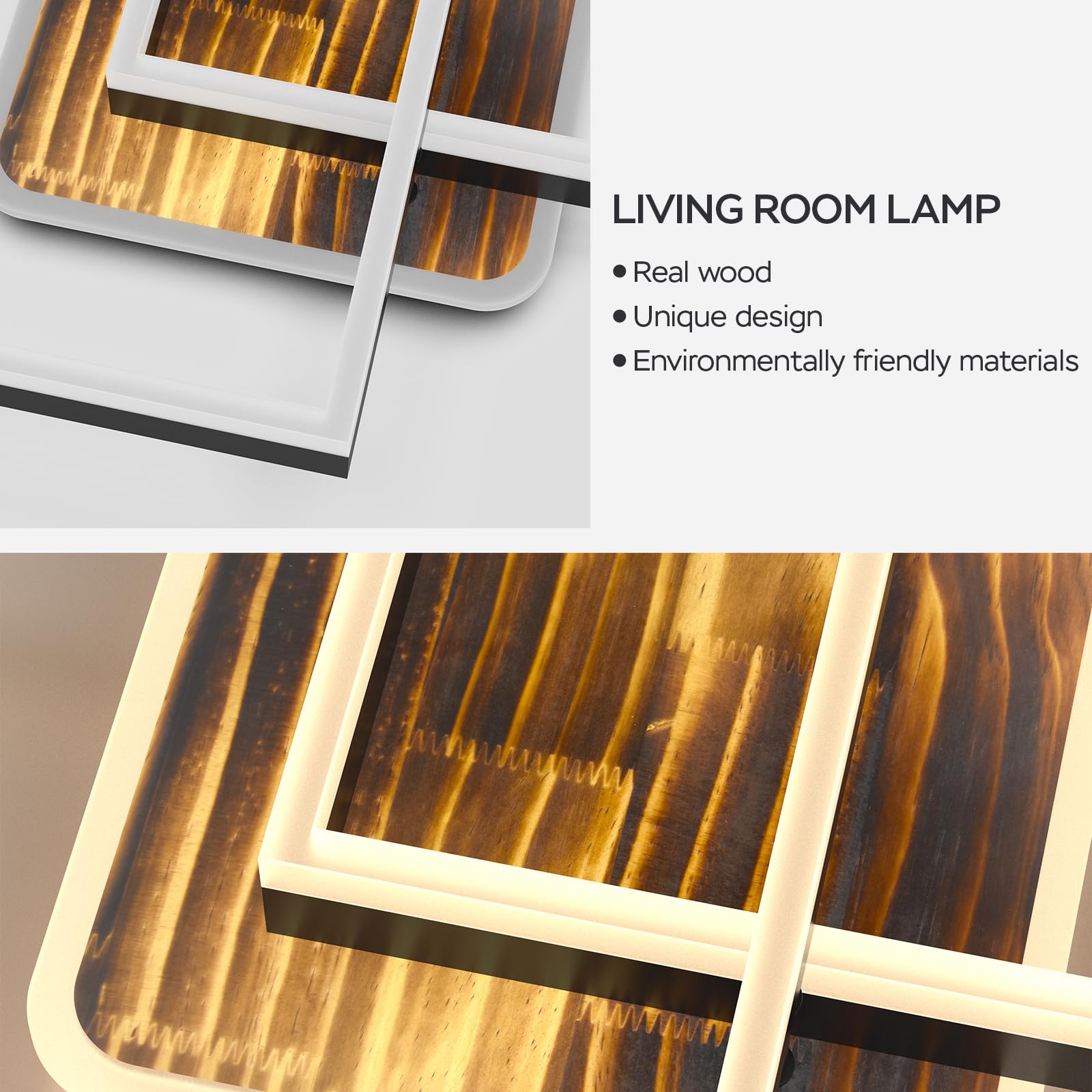 Anten 40W Plafonnier LED Luminaire Salon Dimmable,Éclairage Plafonnier Blanc Chaud à Froid 3000K-6500K,3600LM Chambre,Salle Manger,Noir-Bois - 4