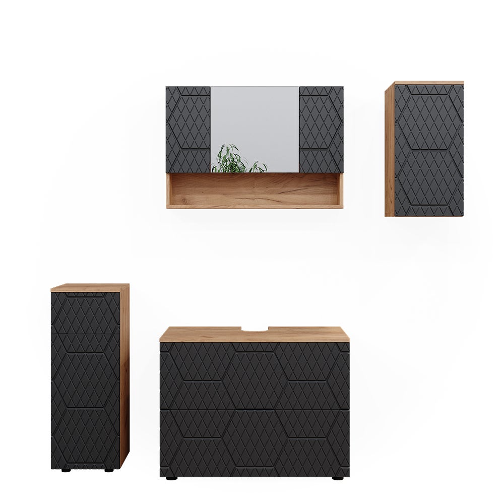 Vicco Zestaw mebli łazienkowych Irma, Antracyt o strukturze plastra miodu, 4 części