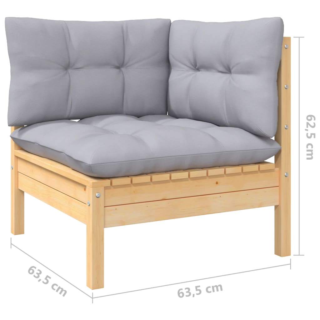 Maison Exclusive - Salon de jardin 3 pcs avec coussins gris Bois de pin solide - 9
