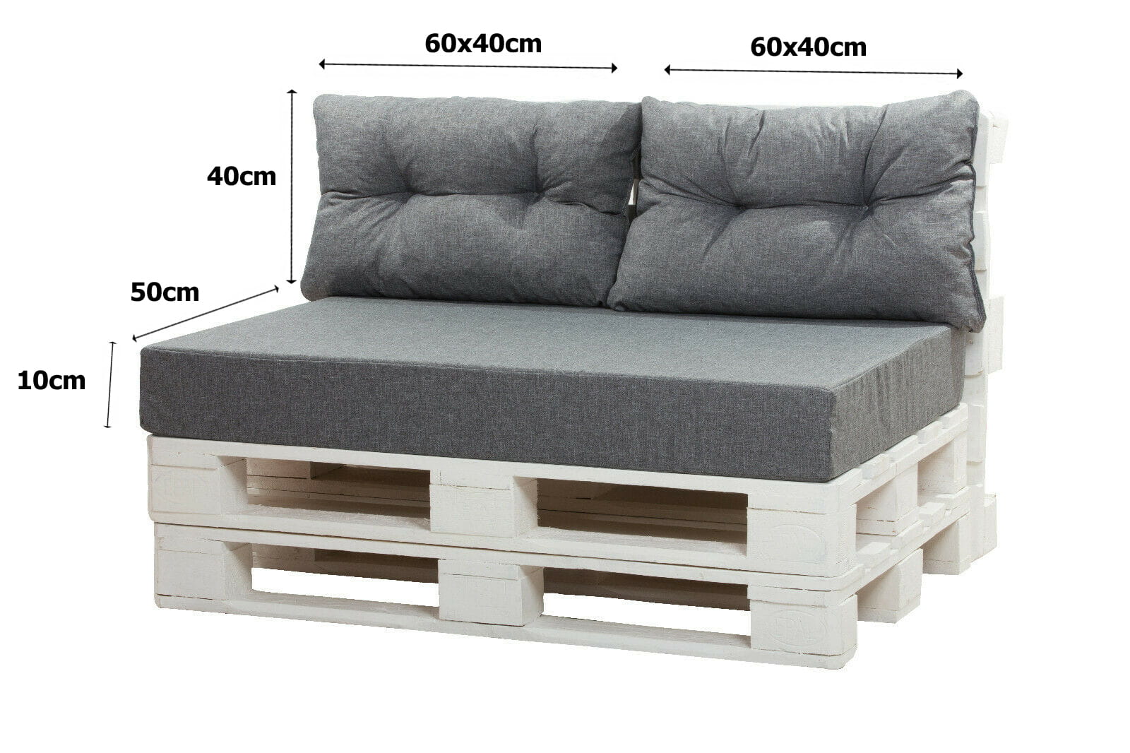 Coussin palette 120x50x10cm assise et dossier 2x 60x40cm, coussin palette Gris, lot de coussins jardin, lot de coussins pour salon de jardin - 3