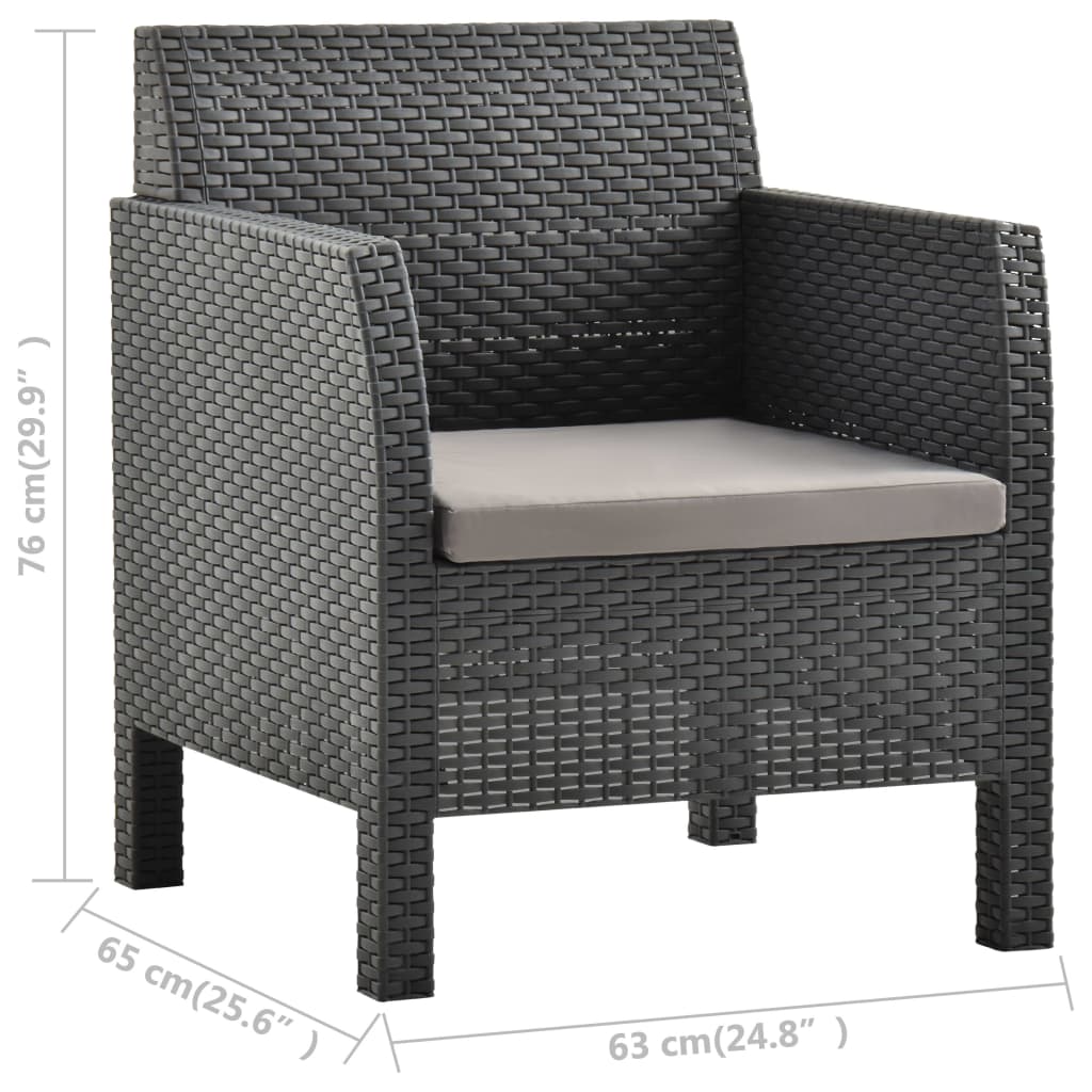 Chaise de jardin | Siège de Terrasse | Chaise d'extérieur avec coussin PP Rotin Anthracite CFW601024 - 6