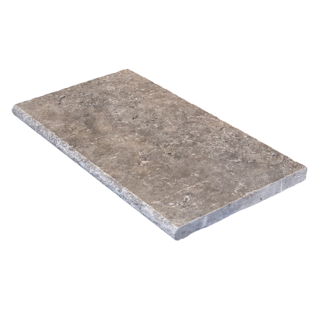 Margelle de piscine Travertin Gris Silver 1er choix Vieilli 61x33x3 cm Bord 1/2 Rond