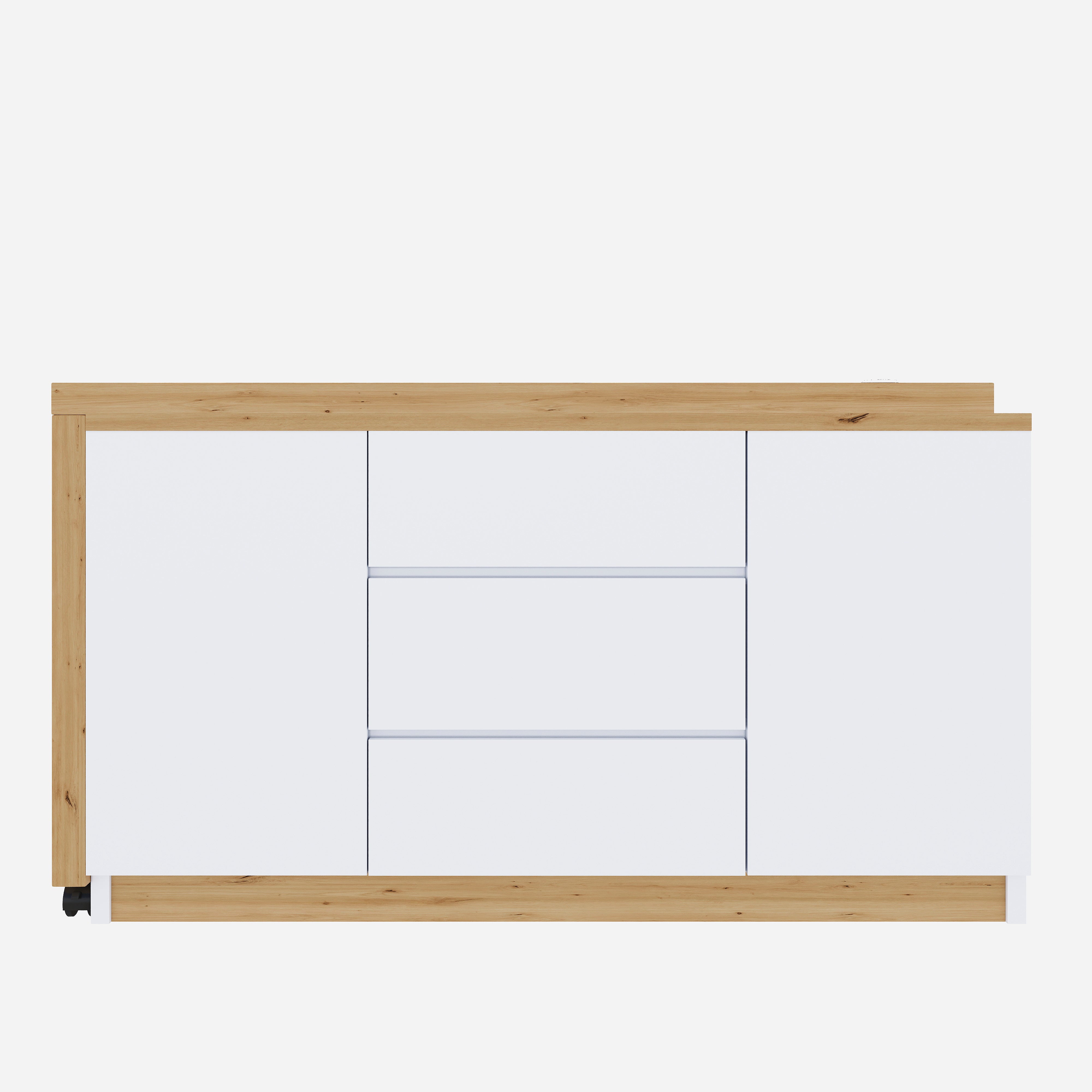 Biurko narożne z obrotowym blatem, 2 drzwiami i 3 szufladami - 120 x 50 x 76,5 cm - Płyta wiórowa - Biały + Dąb - 8