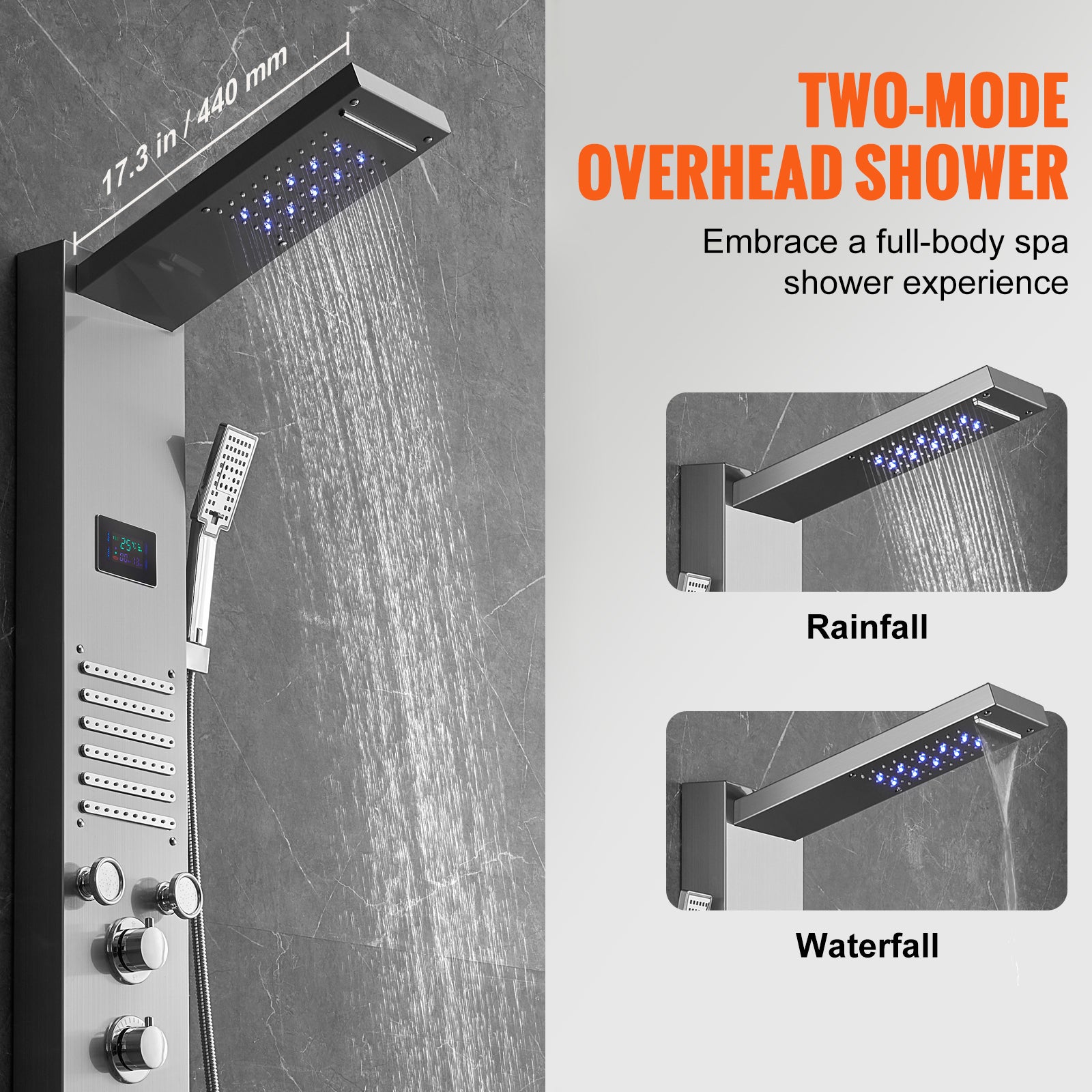 Coluna de Duche SucceBuy 6 Modos com LED, Chuva, Cascata, Massagem e Chuveiro Manual - 5