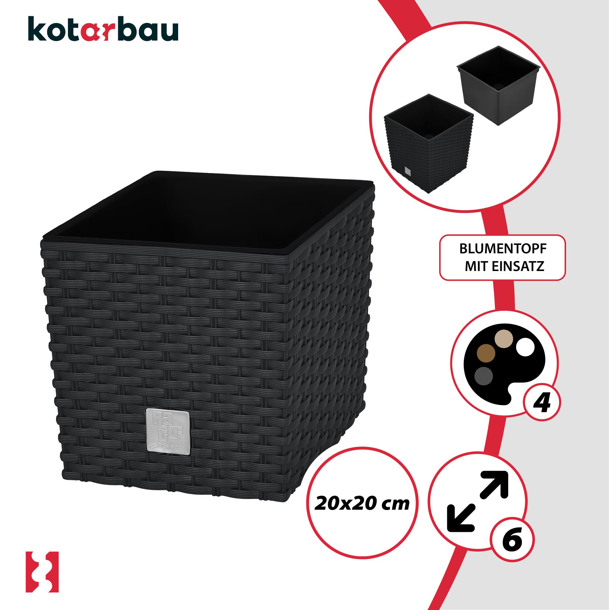 2x donica doniczka 6,8 l ogrodowa balkonowa taras kwiaty rattan wkład ogród - KOTARBAU - 4
