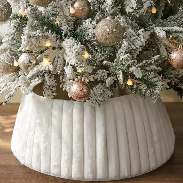 Jupe De Sapin De Noël En Peluche Douce - Style Rustique Blanc, Cache-pied Déco Pour Intérieur/extérieur, Fêtes D’hiver