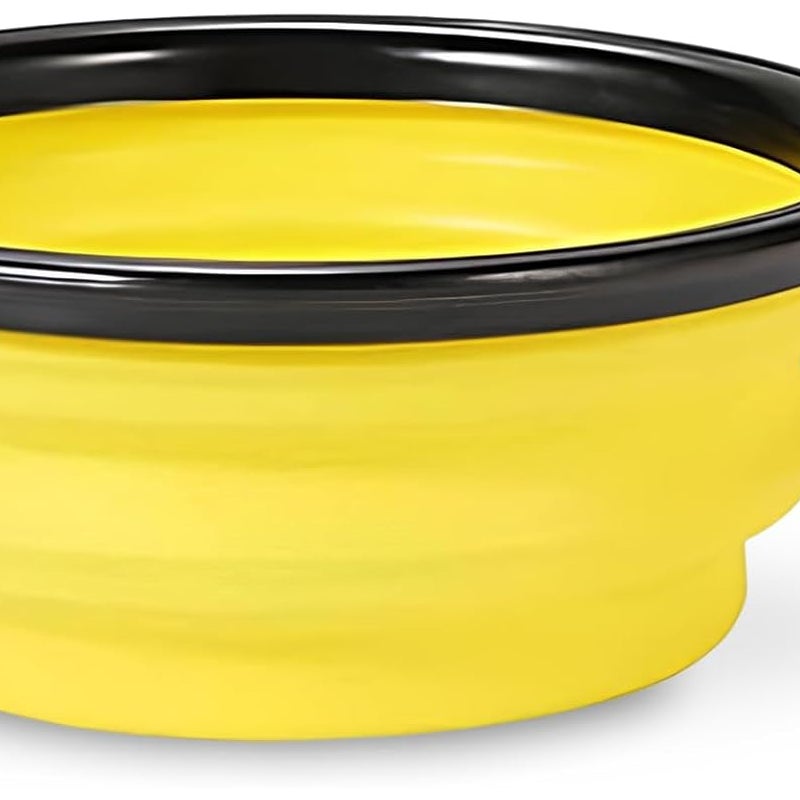 żółta składana miska podróżna dla psa o średnicy 17,5 cm na wodę i karmę, przenośna silikonowa miska z karabińczykiem