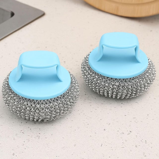 Set di 2 spugnette abrasive in acciaio inox per cucina e bagno, spugnette abrasive resistenti per pentole, padelle, lavelli, griglie, forni, spugnette