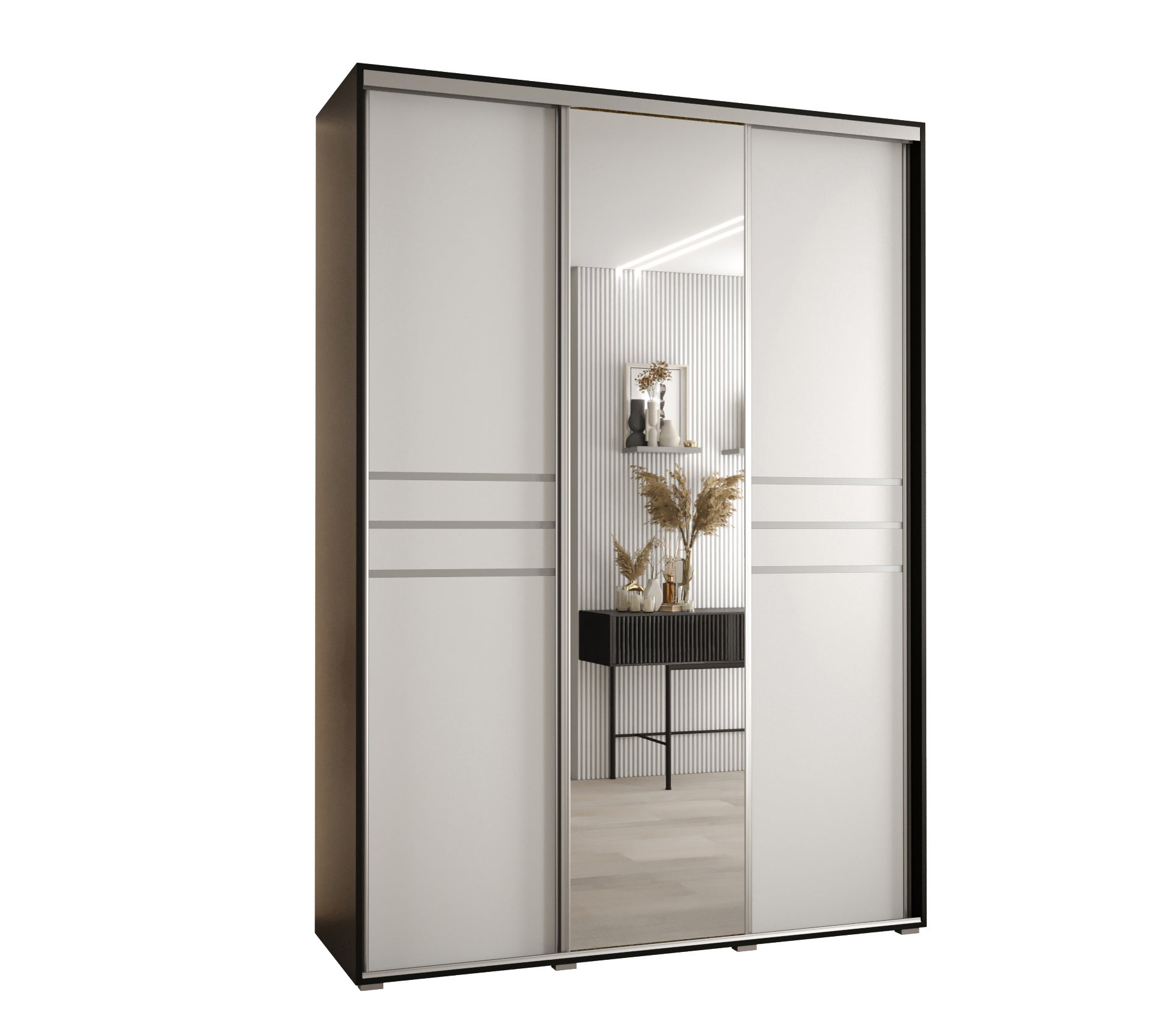 Szafa przesuwna z lustrem wysoka Davos 11 180 x 60 x 235,2 cm czarny + biały + u. srebrny - Abiks Meble