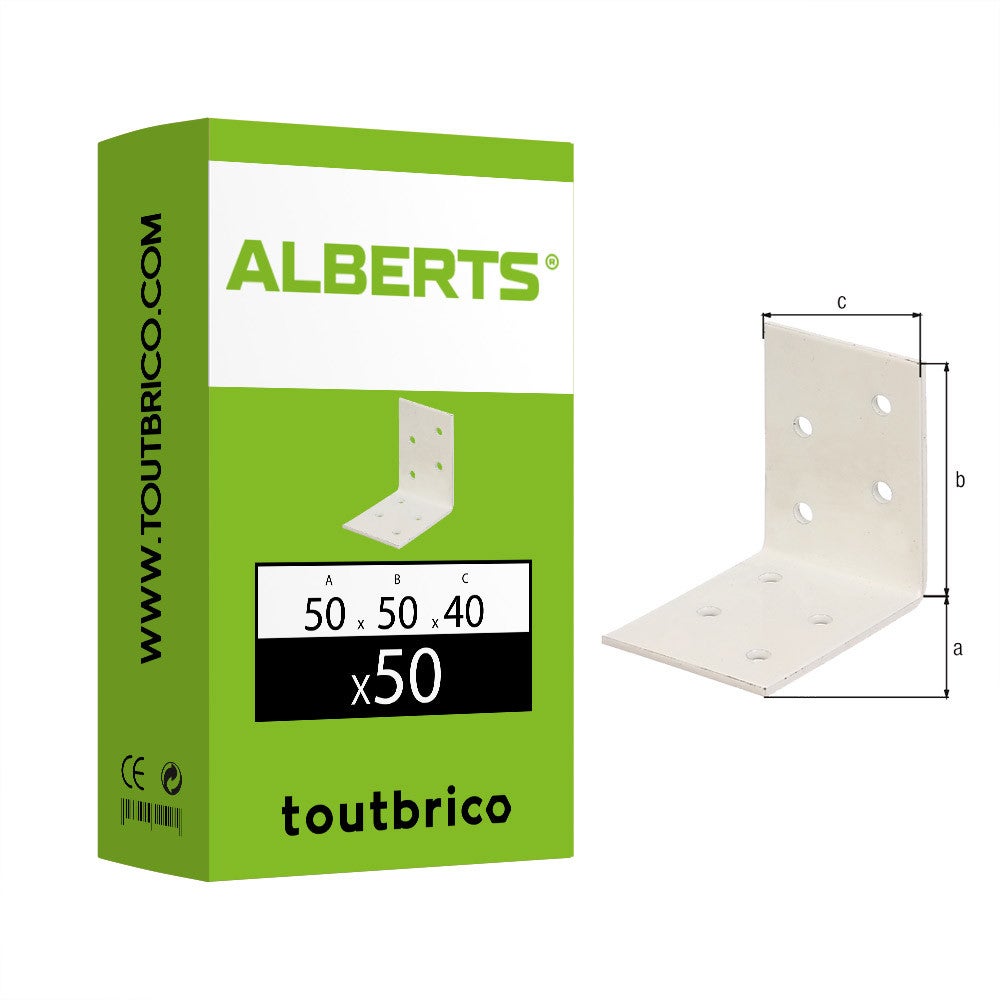 Boite 50 équerres d'assemblage 50 x 50 x 40mm blanc - Alberts | Leroy ...