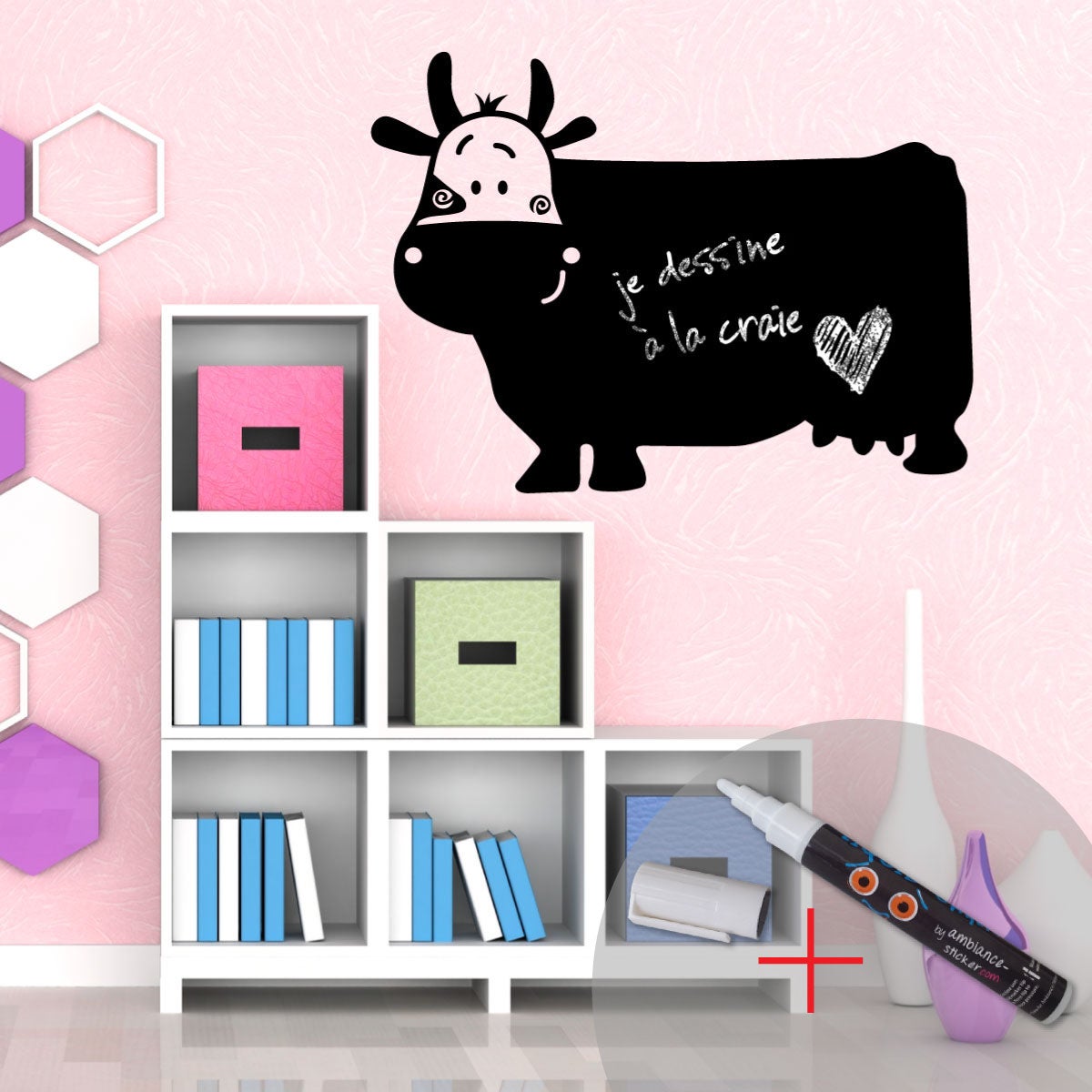 Adesivo lavagna Una mucca sorridente + Gesso liquido Bianco - Sticker adesivo - adesivi murali - 45x60cm - 3