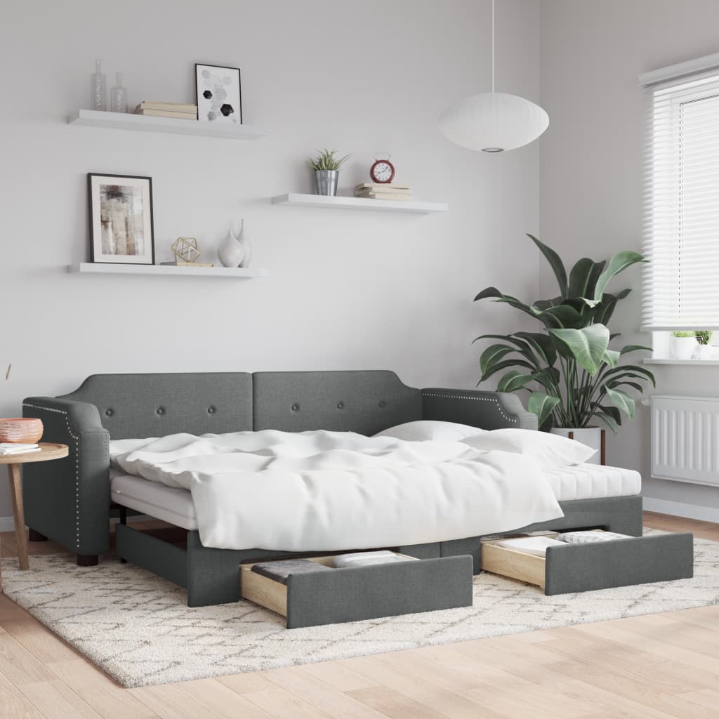 Maison exclusive - sofá cama nido con cajones tela gris oscuro 90x200 cm