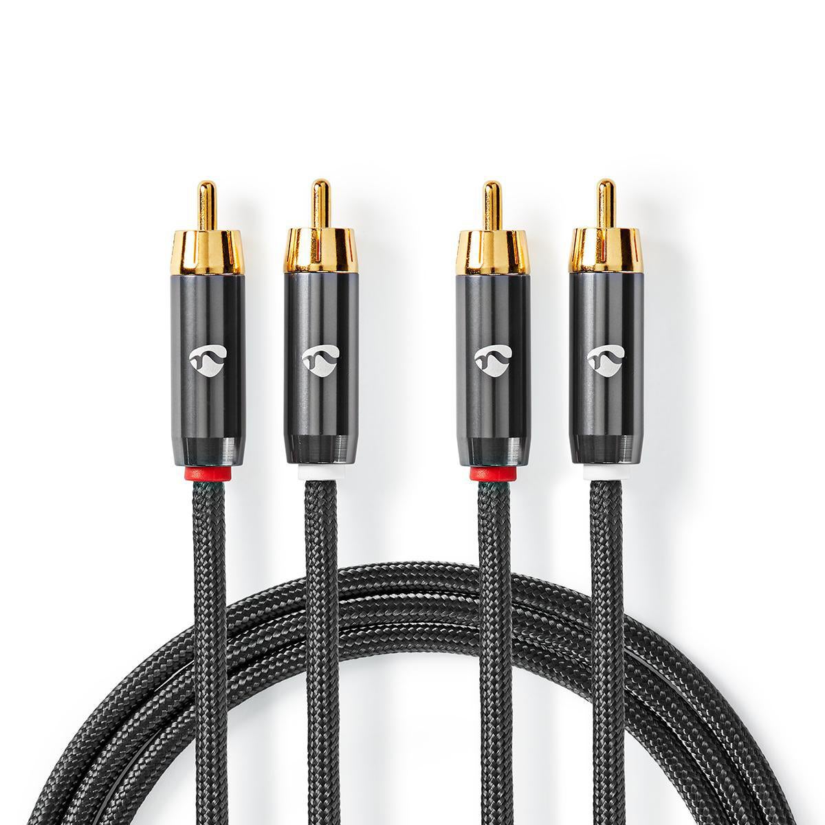 NEDIS Cavo audio stereo – 2 connettori RCA – 2 connettori RCA – nichelato – 2 m – rotondo – nero – etichetta